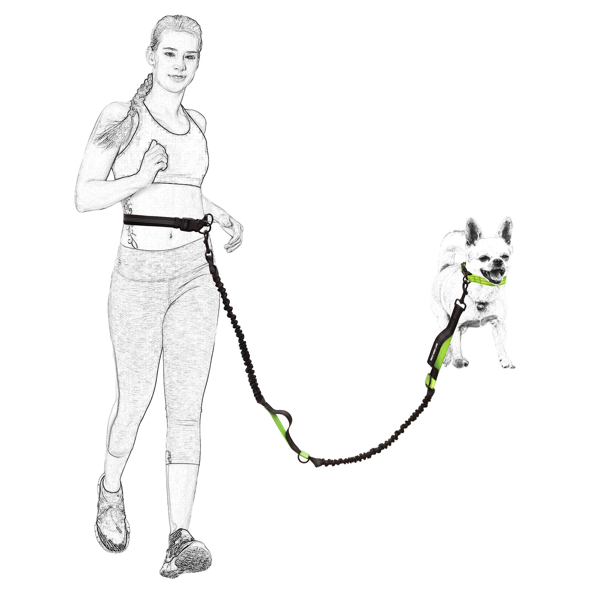 Mile High Life | Retractable Hands Free Dog 7Ft Leash | Waist Running Adjustable | Reflective Dual Black Bungees | Dual Handles | Small Medium Large Dogs | (Blue)