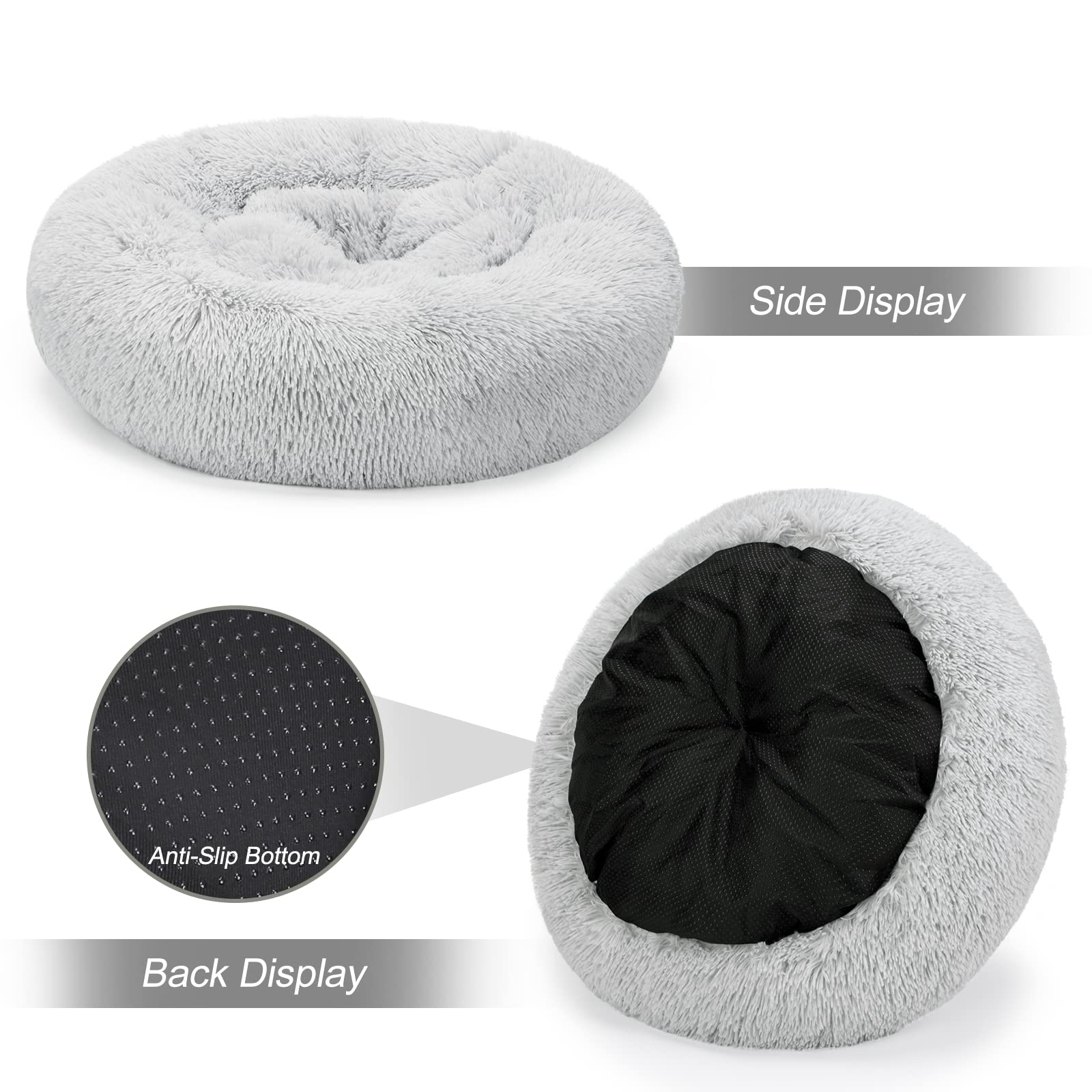 Mixjoy Comfortable Donut Cuddler Round Dog Bed Ultra Soft Washable Dog And Cat Cushion Bed (23', Grey)
