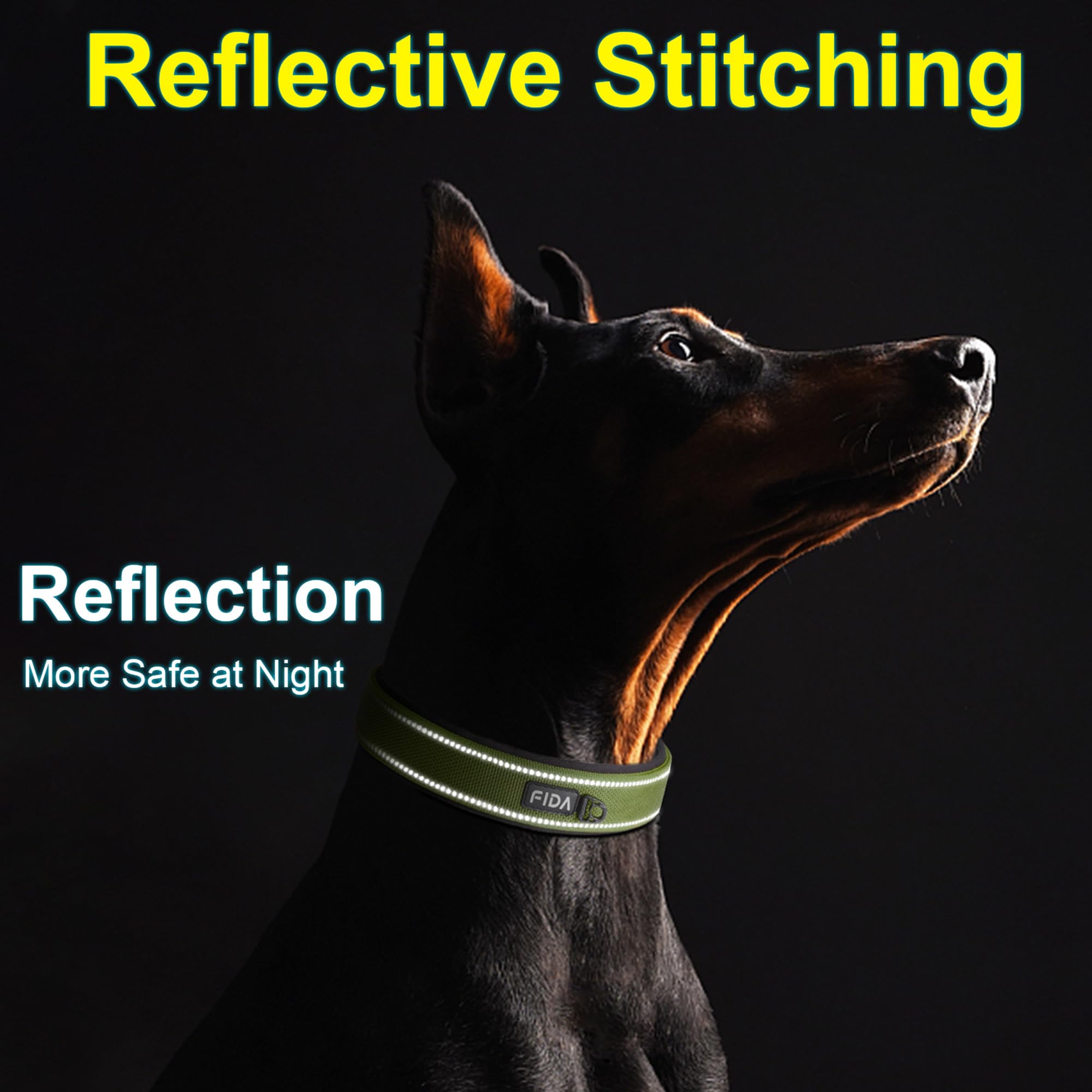 Fida Heavy Duty Dog Collar For Medium Dogs, Ultra Comfortable Soft Neoprene Padded, Adjustable Reflective Nylon Pet Collar With