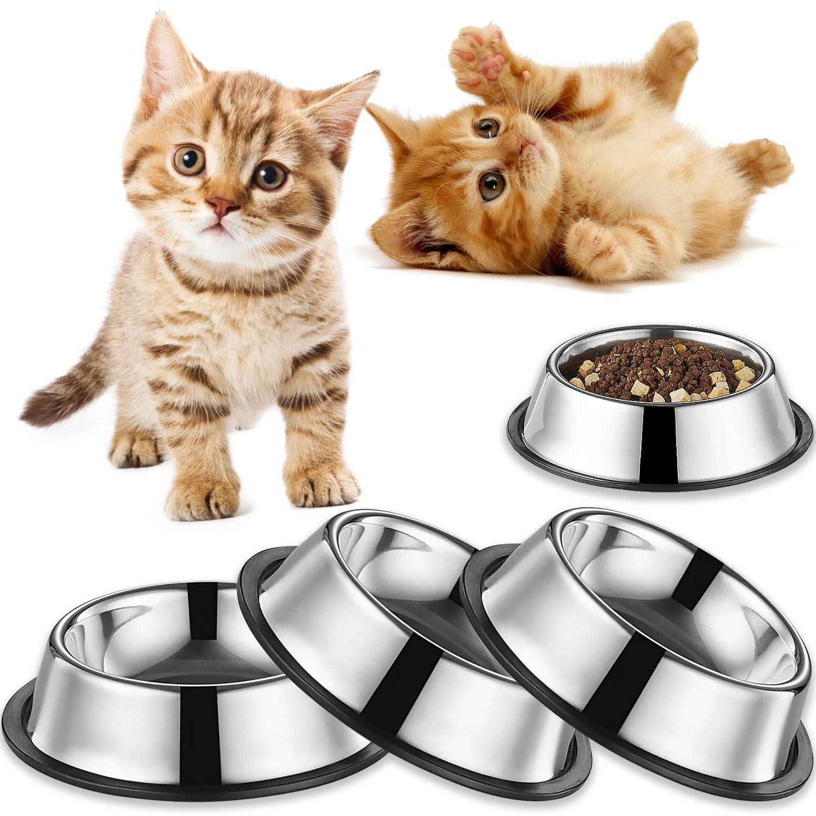3Packs Cat-Bowls Cat Food Bowl - 4.5 Inch Non-Slip Stainless Steel Small Cats Wet Food Bowls 7 Oz Pet Feeding Bowl Whisker Fatig