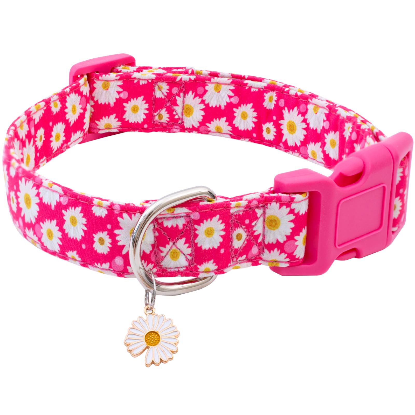 Faygarsle Cotton Dog Collar Cute Dog Collars For Small Medium Large Dogs Hot Pink Floral Colored Options Soft And Fancy Pet Collars For Girls Flower Pattern For Girl Dog Collar L
