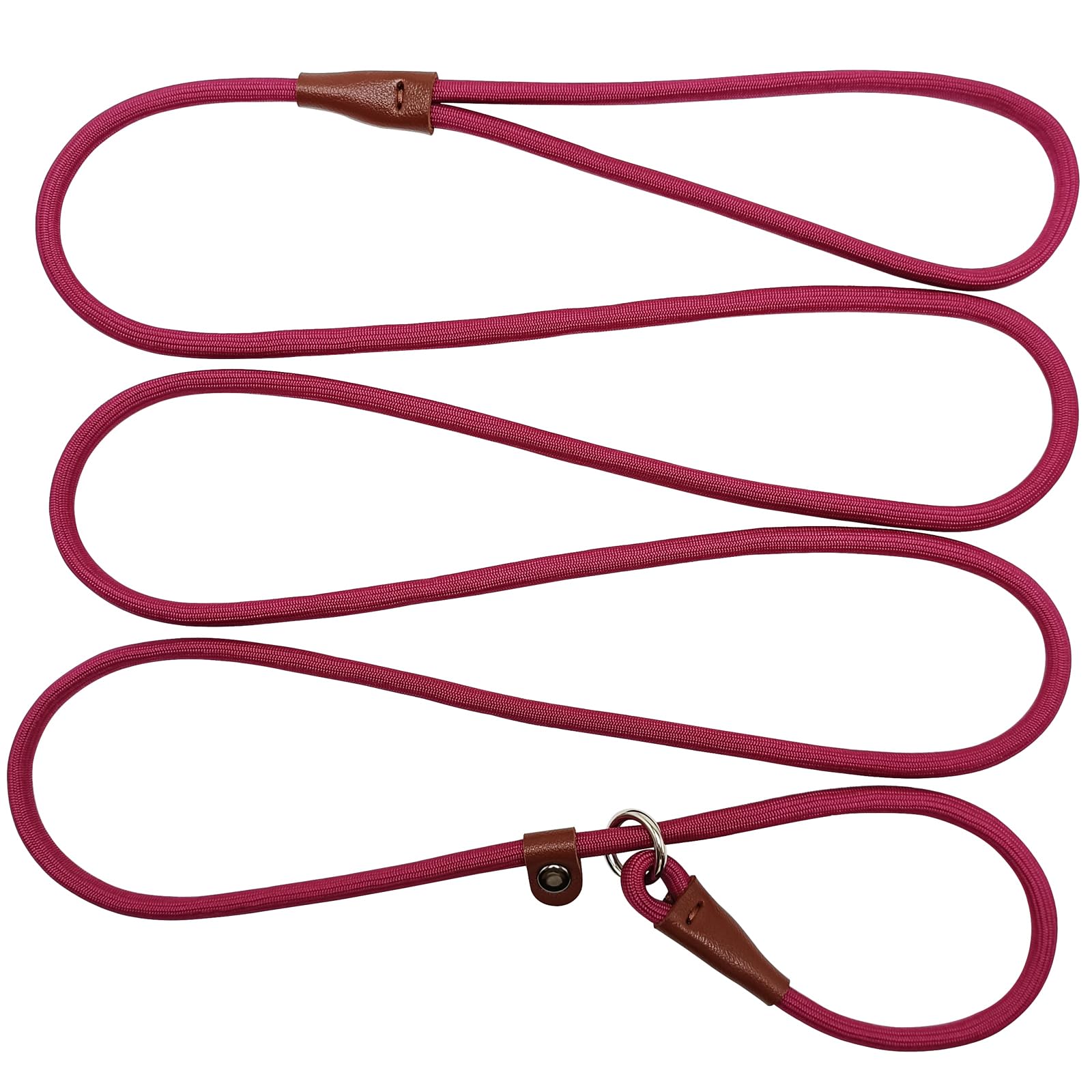 Btinesful 7Ft Slip Lead Dog Leash, Strong Nylon Rope Leash, 1/4 Inch Diam Dog Training Lead For Small Medium Large Dogs, Wine Re