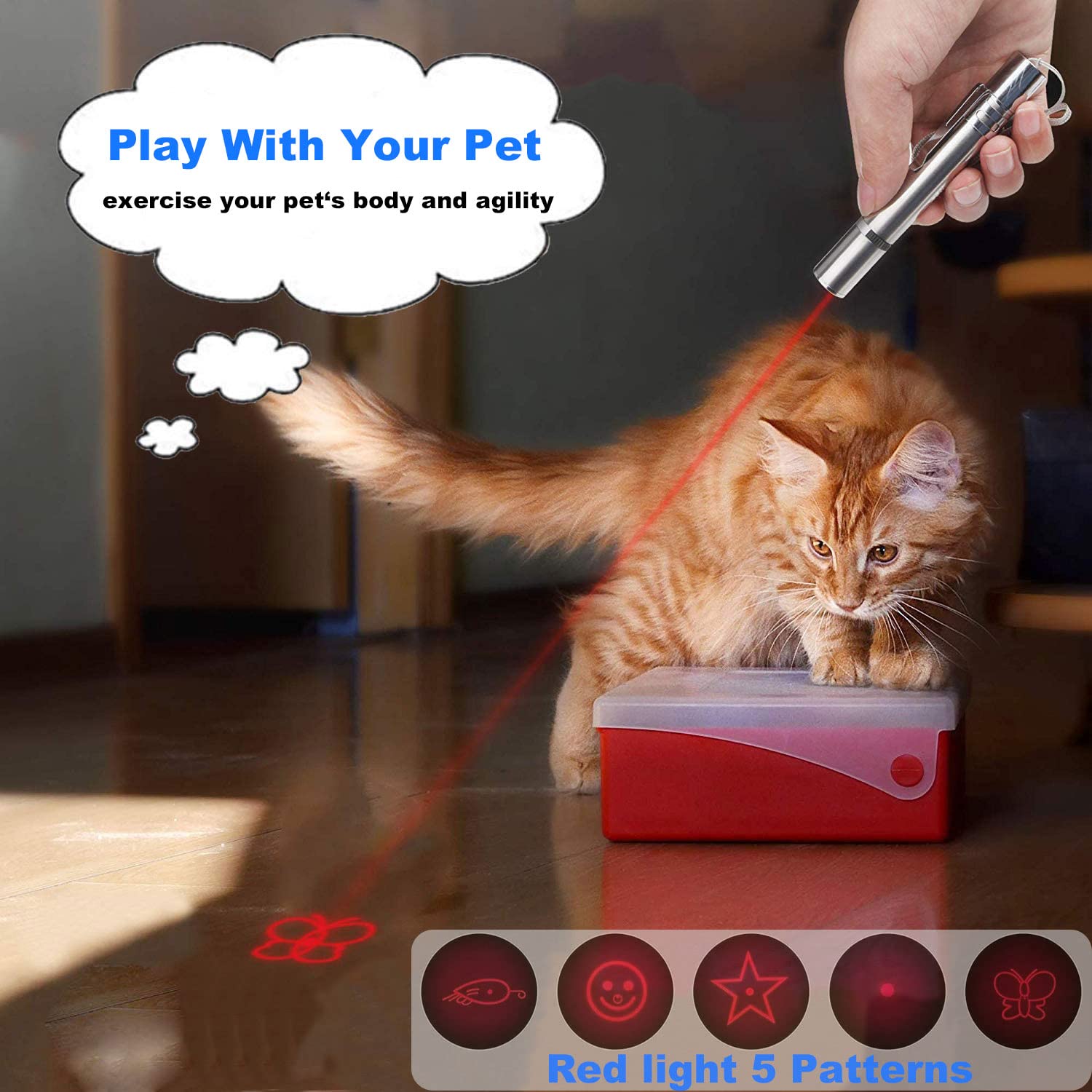 Glmsa Laser Pointer Cat Toy - 5Modes Pointer For Indoor Interactive, Cat Toys Red Light Pet Pointer Interactive To Busy Kitten D