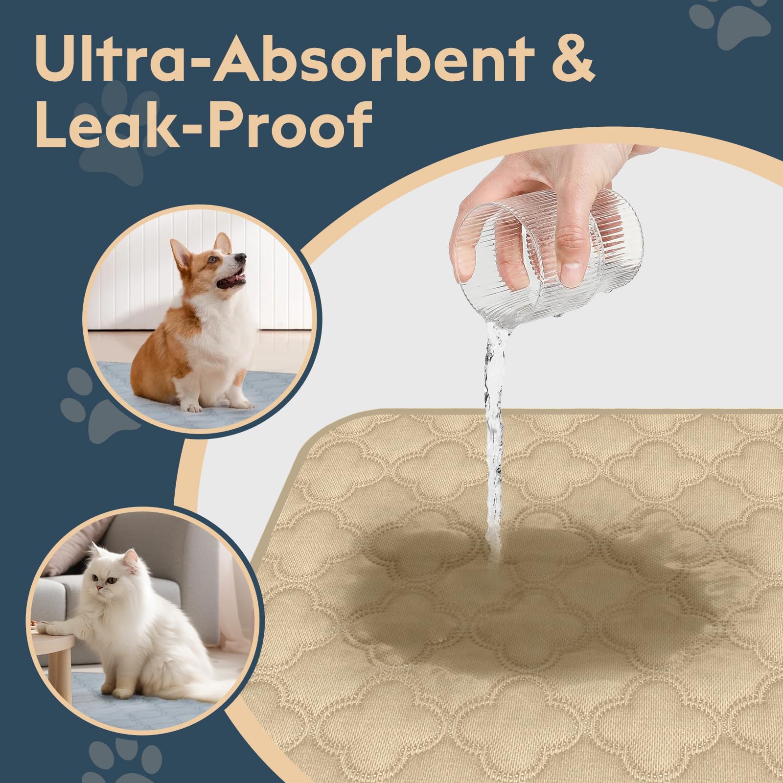 Funfurry Washable Pee Pads For Dogs - 2 Pack Reusable Waterproof Puppy Training Pads, Super Absorbent With Dog Paw Shape Non-Sli