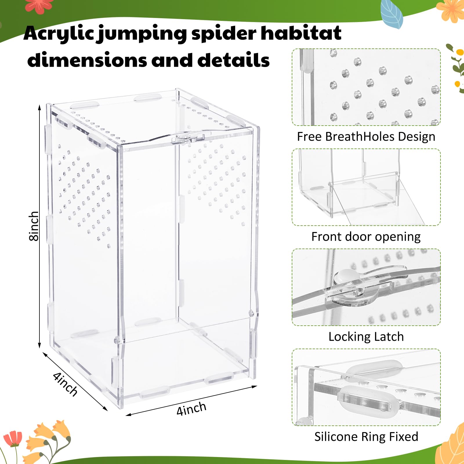 Roundfunny 23 Pcs Jumping Spider Enclosure And Habitat Miniatures Figurines Set Clear Acrylic Enclosure Mini Jumping Spider Acce
