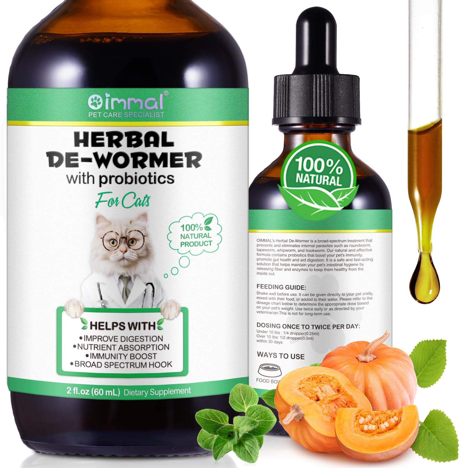 Specifically Formulated for Cats, Cats Natural Broad Spectrum Treatment with Probiotics, Herbal Cleanse, Digestive Support for A