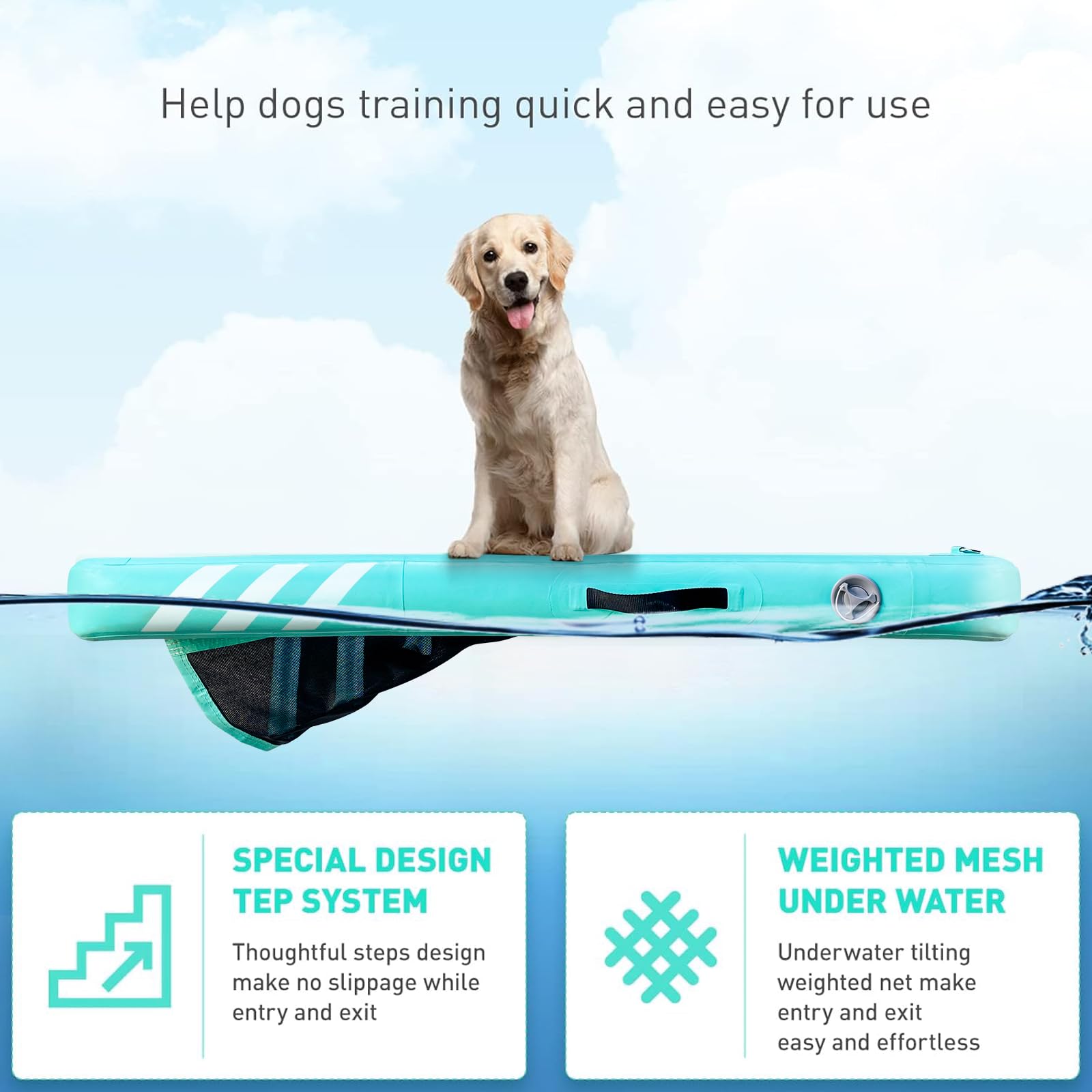 Inflatable Large Dog Water Ramp Float Floating Ramp-Swimming Pets Up to 200 Pounds Large Dogs-Inflatable Stairs for Boats, Docks