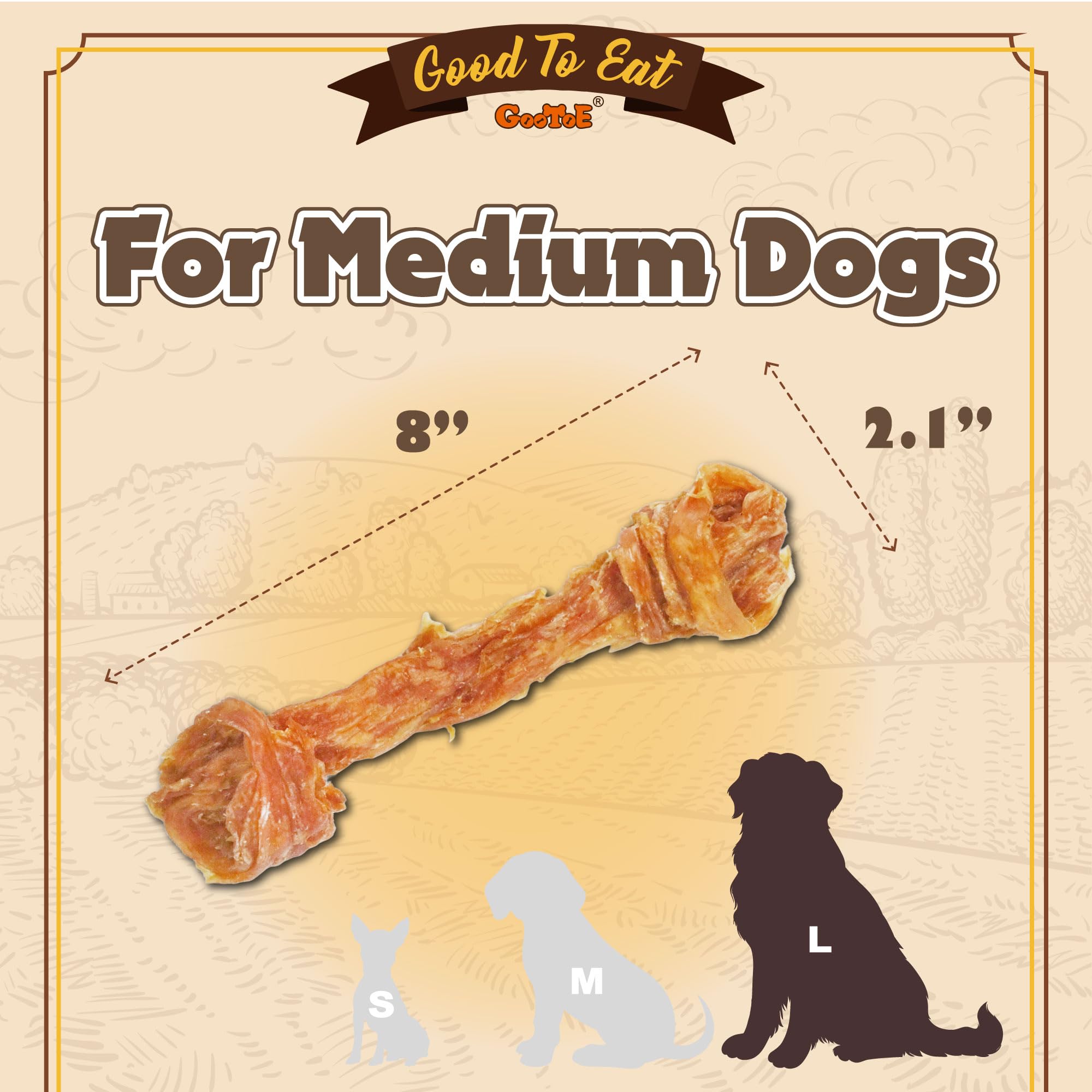 Gootoe Turkey Tendon Dog Treats, Bone (L) 1 lb, 100% USA Sourced Turkey, Natural Snack, Premium Puppy Chews, Hypoallergenic, Raw