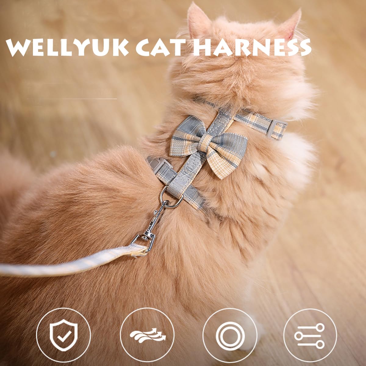 Wellyuk Cat Harness And Leash Set Escape Proof For Outdoor Walking Travel With Cute Red Check Bowtie, Kitten Soft Lightweight Sm