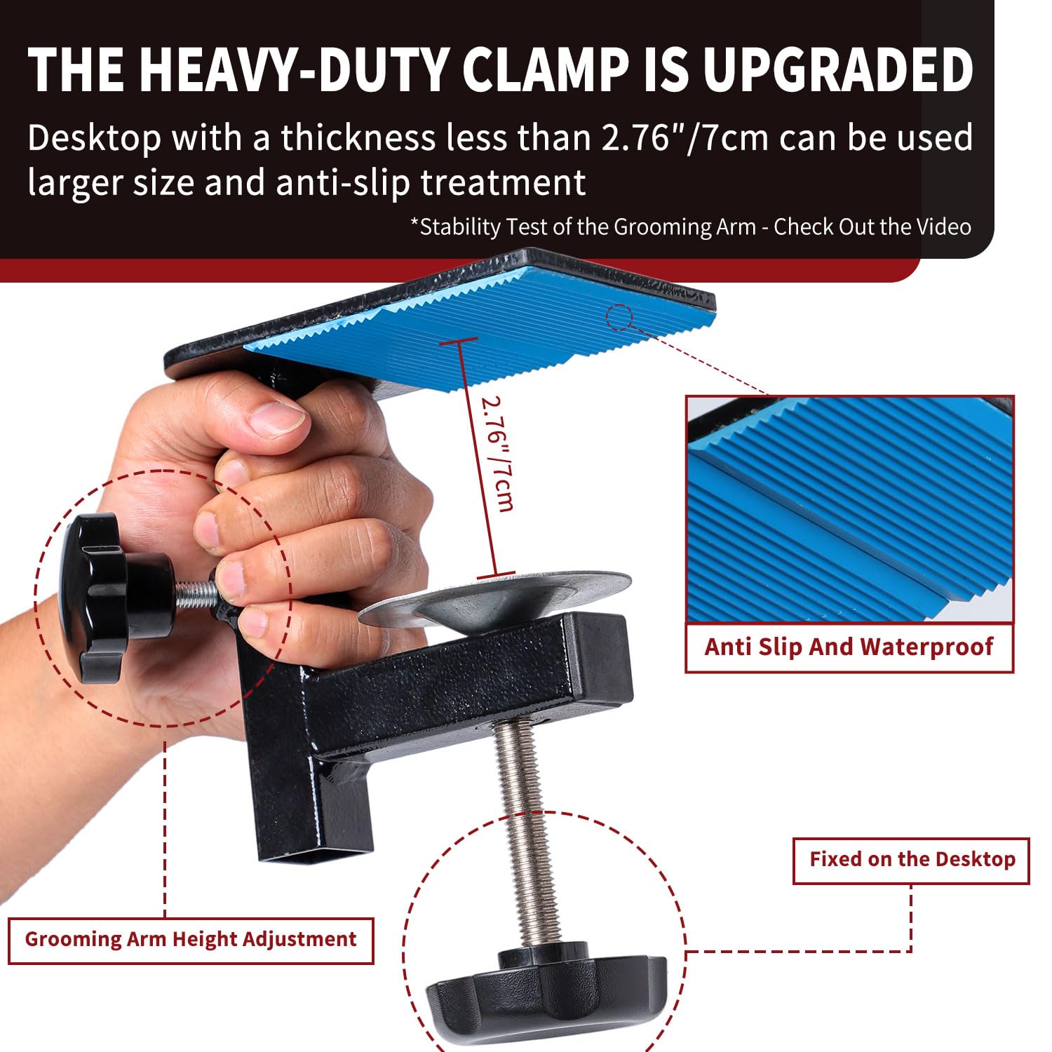 Phenfor Dog Grooming Table Arm with Hammock - Adjustable Height, Heavy-Duty Clamp, Black, No Sit Haunch Holders, Pet Grooming Tool