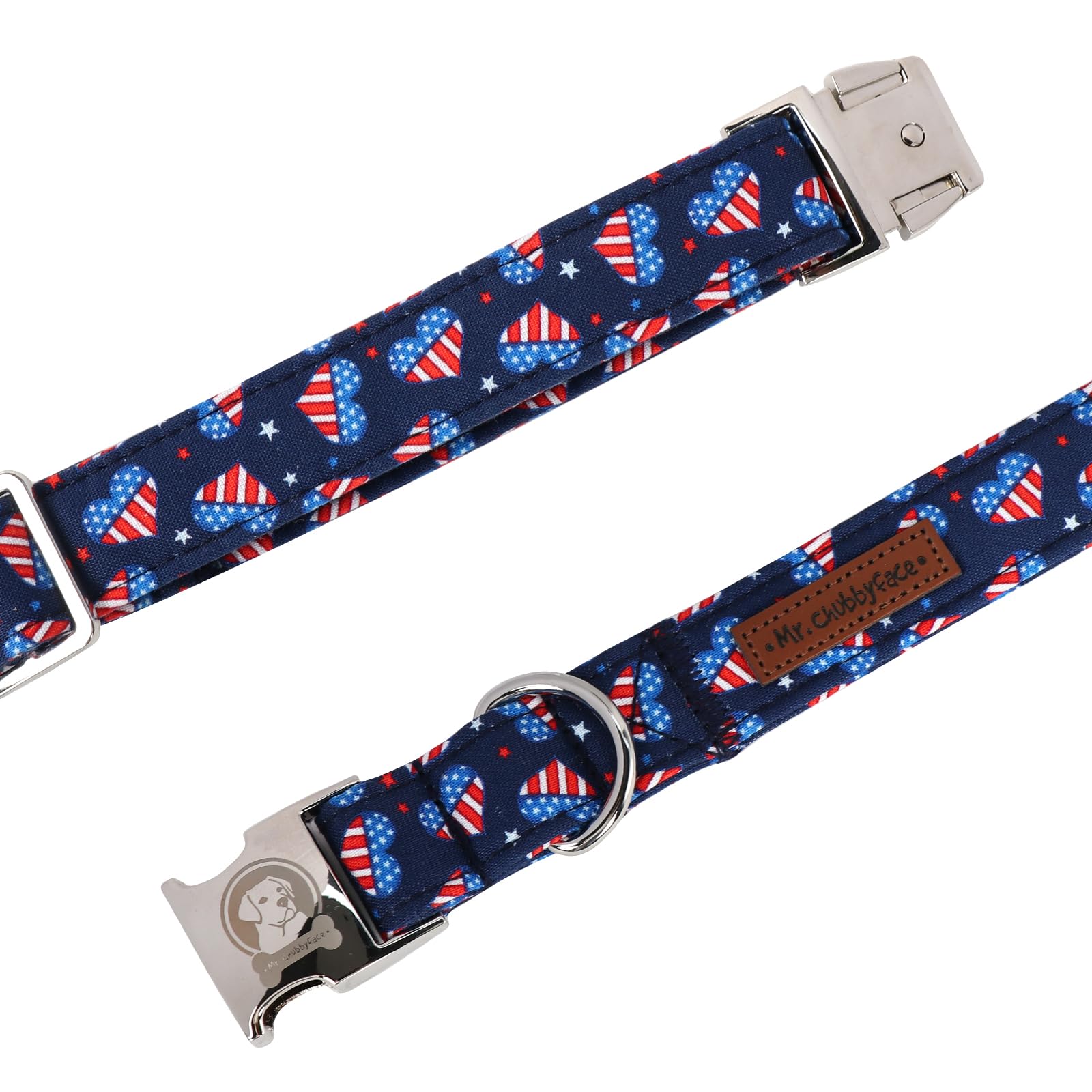 Mr. Chubbyface American Flag Dog Collar, Cute 4Th Of July Dog Collar With Metal Buckle, Soft Durable Pet Collars For Small Mediu