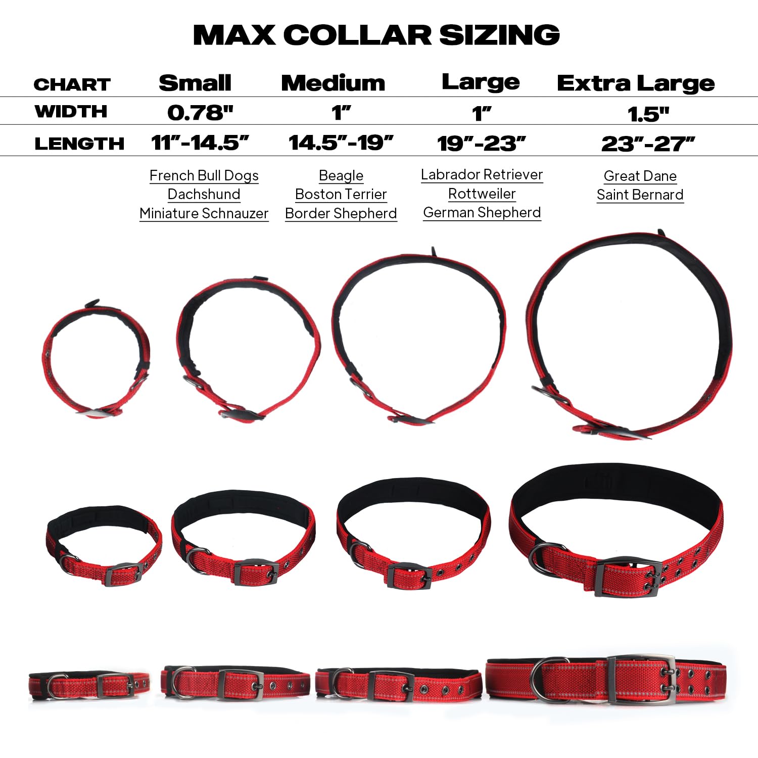 Petifine Heavy Duty Dog Collar With Durable Metal Buckle,Neoprene Padded Comfort Dog Collar, Reflective Adjustable Belt Buckle Dog Collars For Small Medium Large Dogs(14.5''-19'', Red)
