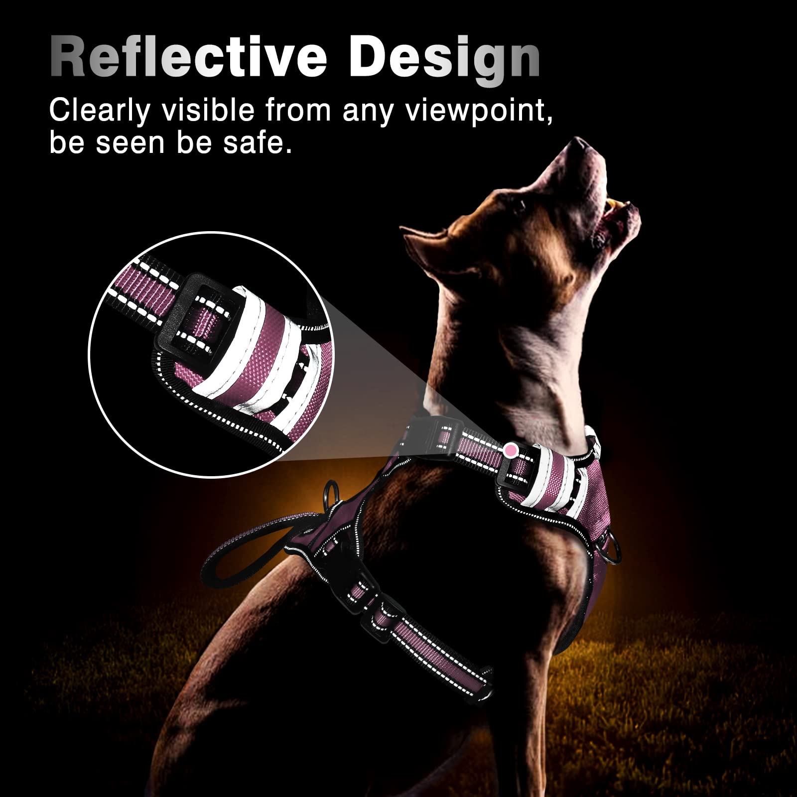 Winsee Service Dog Vest No Pull Dog Harness With 7 Dog Patches, Reflective Pet Harness With Durable Soft Padded Handle For Training Small, Medium, Large, And Extra-Large Dogs (Large, Pink)