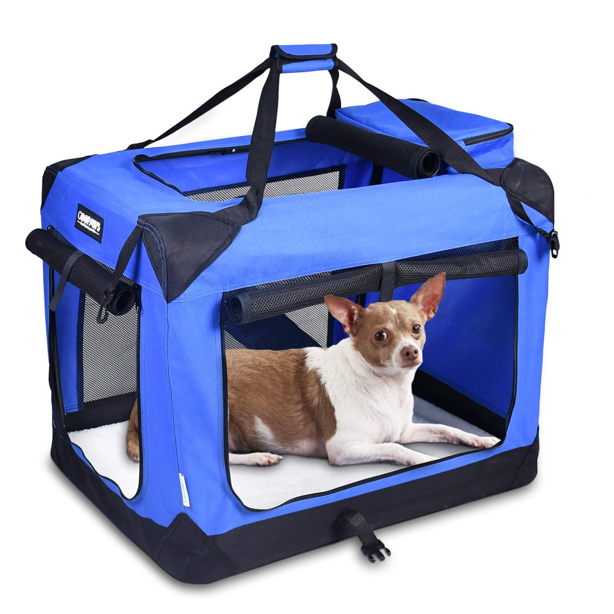 Jespet 30' Soft Pet Crates Kennel, 3 Door Soft Sided Folding Travel Pet Carrier With Straps And Fleece Mat For Dogs, Cats, Indo