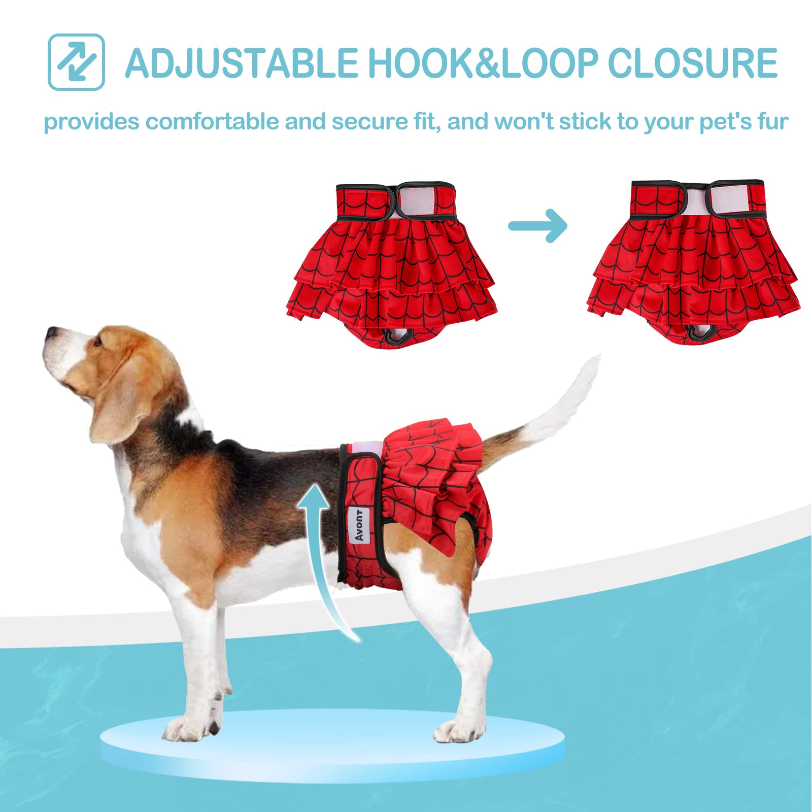 Avont Washable Dog Diapers for Female, Reusable Period Diapers, Size S, Red/Blue/White, Model AT-08363414