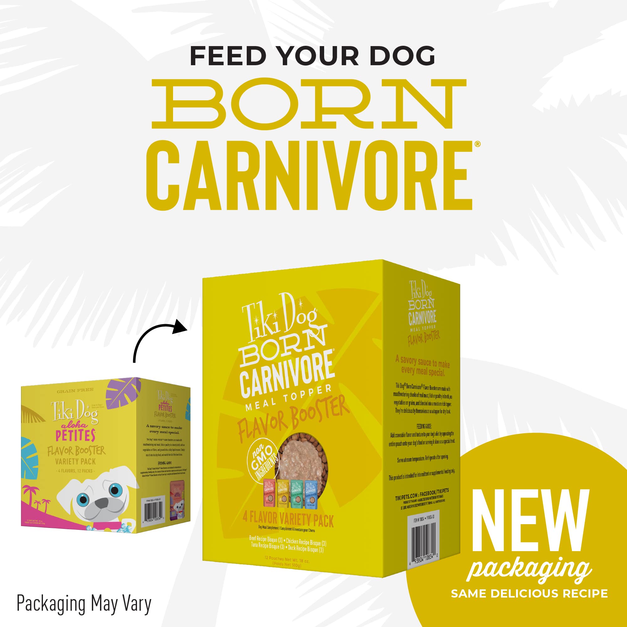 Tiki Dog Born Carnivore Flavor Booster, Variety Pack, Grain Free Wholesome Dog Food Additive, Meal Topper for All Dog Breeds and
