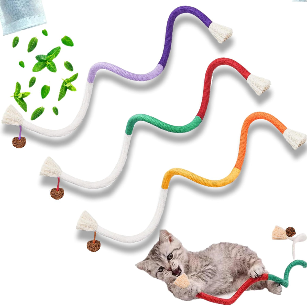 Grembeb Cat Toys 3Pcs Extended Catnip Toys For Indoor Kitten Silvervine Chew Molar Scratch Interactive Cotton Rope Cleaning Teet