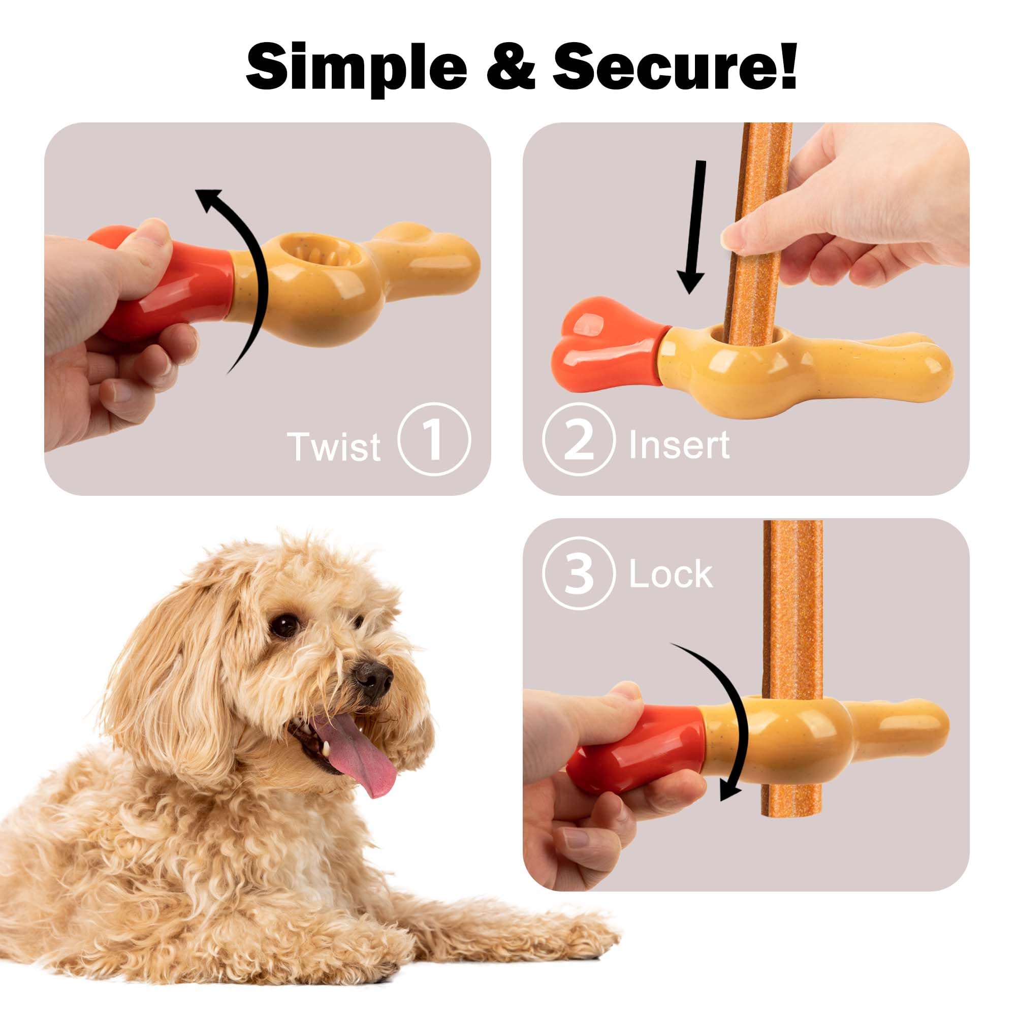 ALL FOR PAWS Bully Stick Holder for Dogs, Heavy Duty, BPA-Free, Adjustable Fit for Middle Dogs Over 20 lbs, Brown Nylon