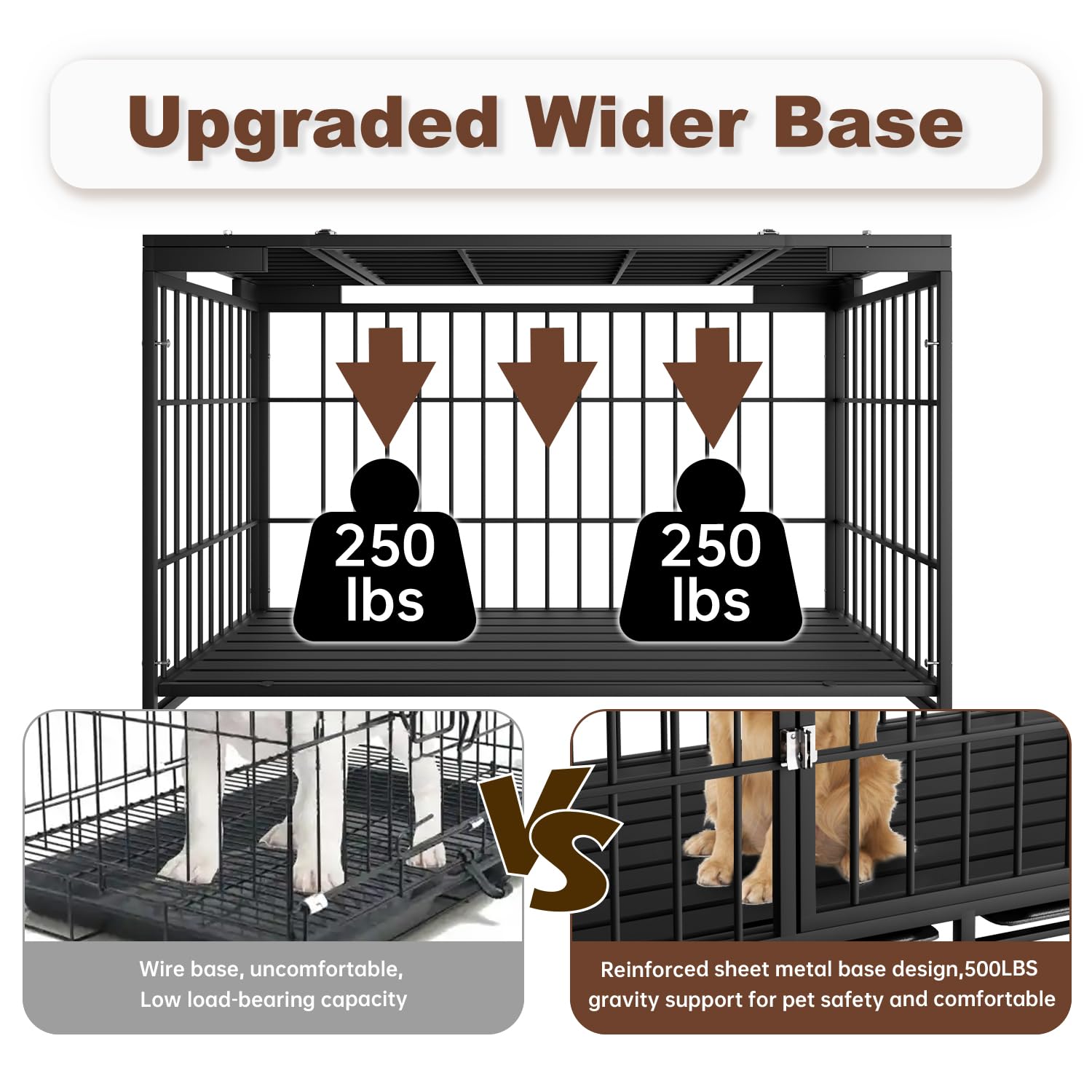 Snuowu Heavy Duty Dog Crate - Indestructible, Escape-Proof, 54" Alloy Steel, Black, Model CGGL54BK for Large Dogs