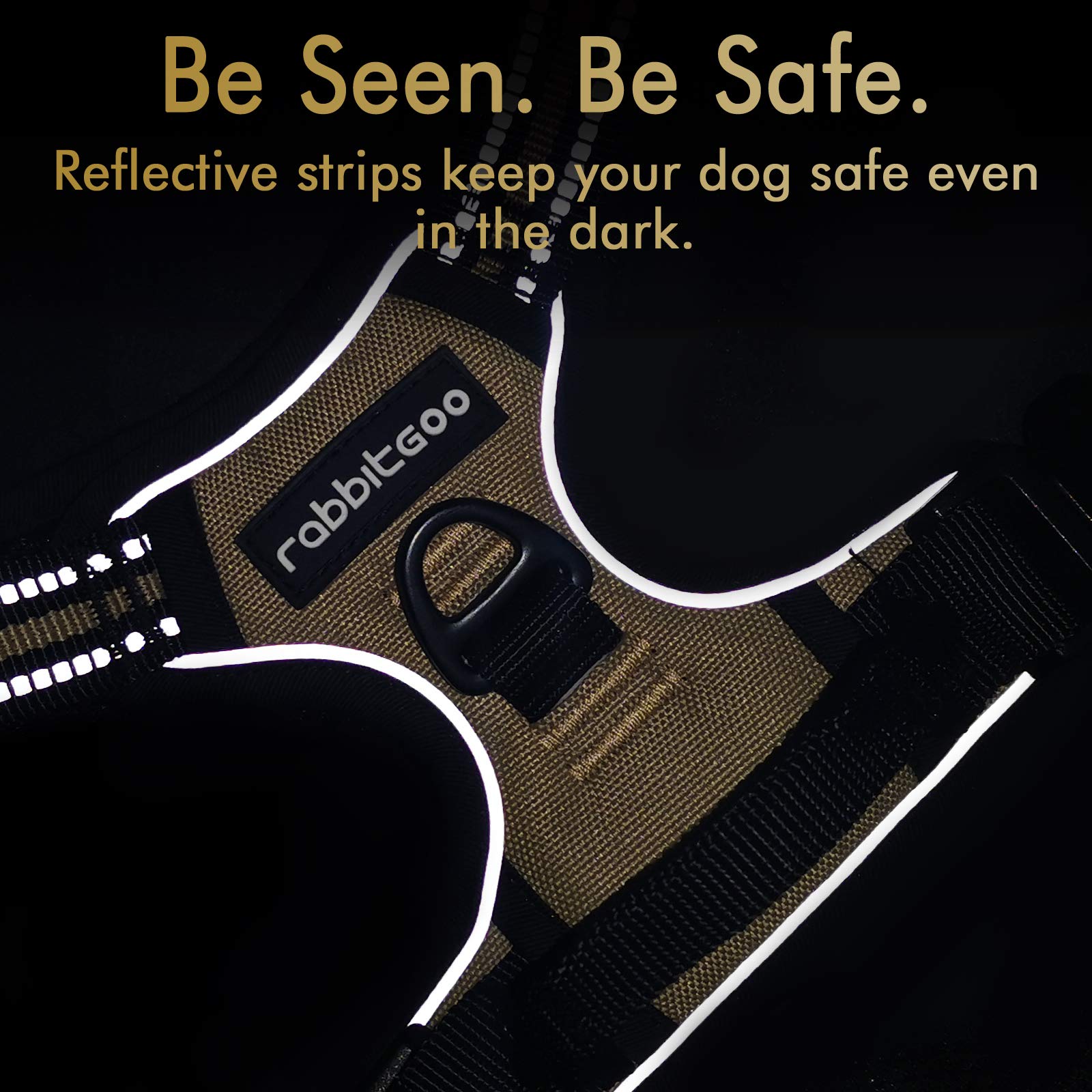 Rabbitgoo Dog Harness, No-Pull Pet Harness With 2 Leash Clips, Adjustable Soft Padded Dog Vest, Reflective No-Choke Pet Oxford Vest With Easy Control Handle For Large Dogs, Beige, Xl