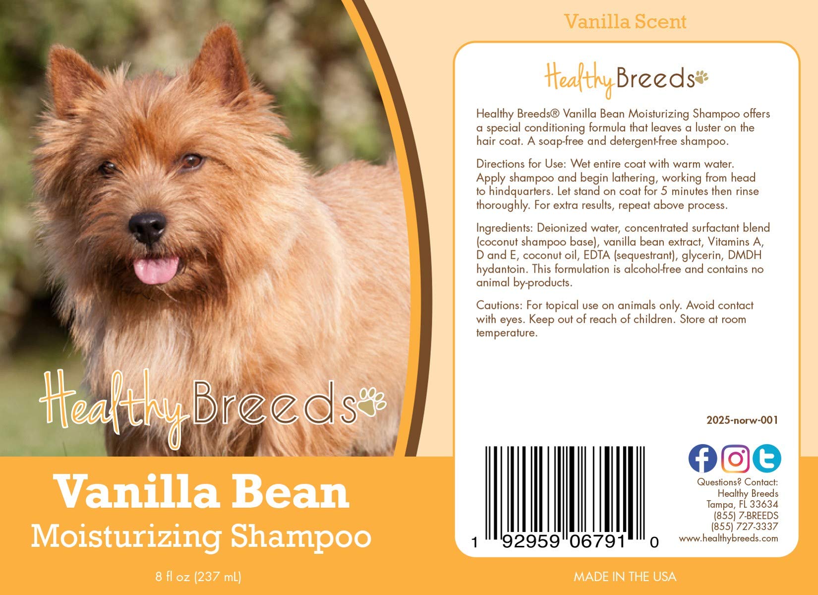 Healthy Breeds Norwich Terrier Vanilla Bean Moisturizing Shampoo 8 Oz