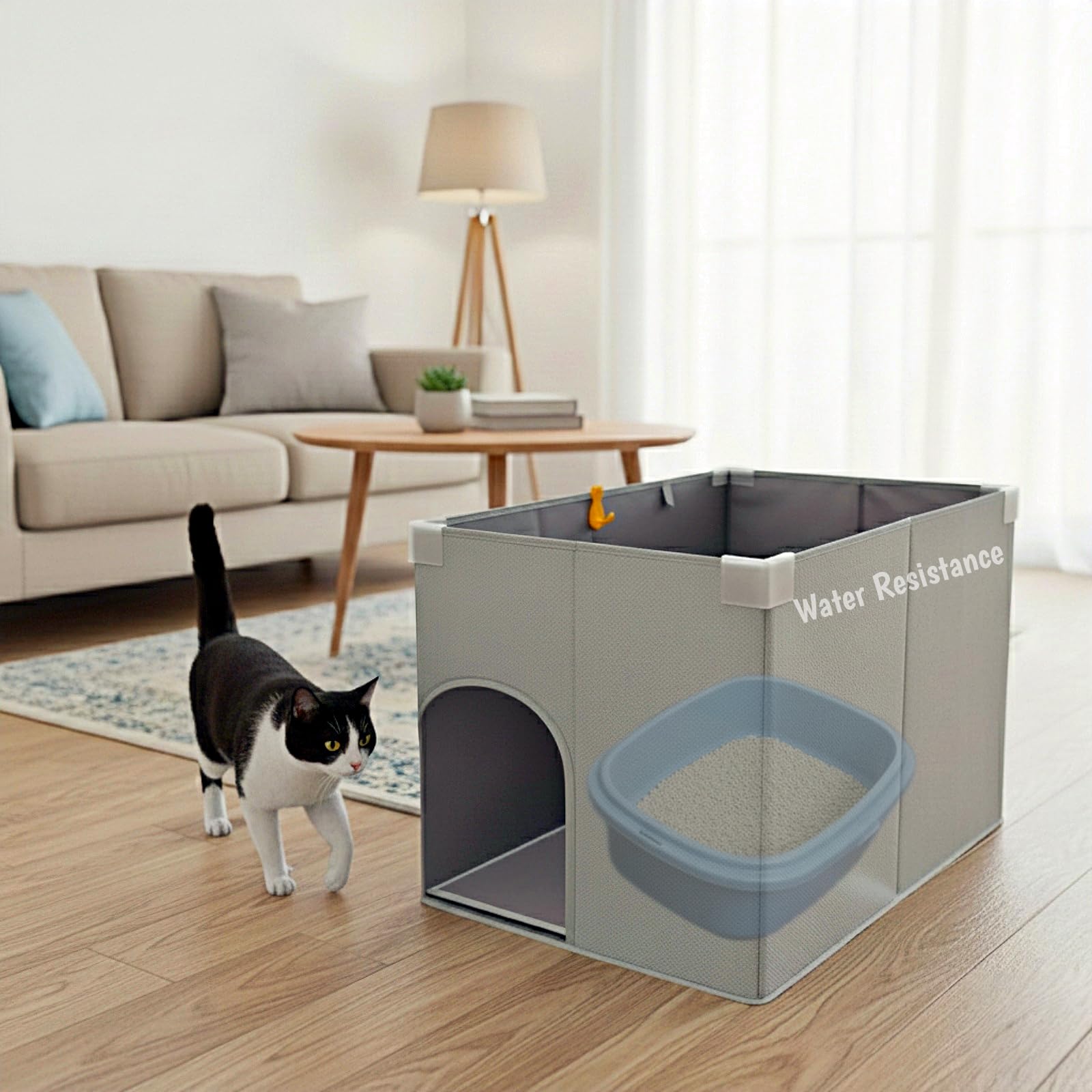 Gesomepurrz Dog Proof Cat Litter Box Enclosure, Open Top High Side, Less-Mess Extra Large Water Resistance Splash Guard for Pet 