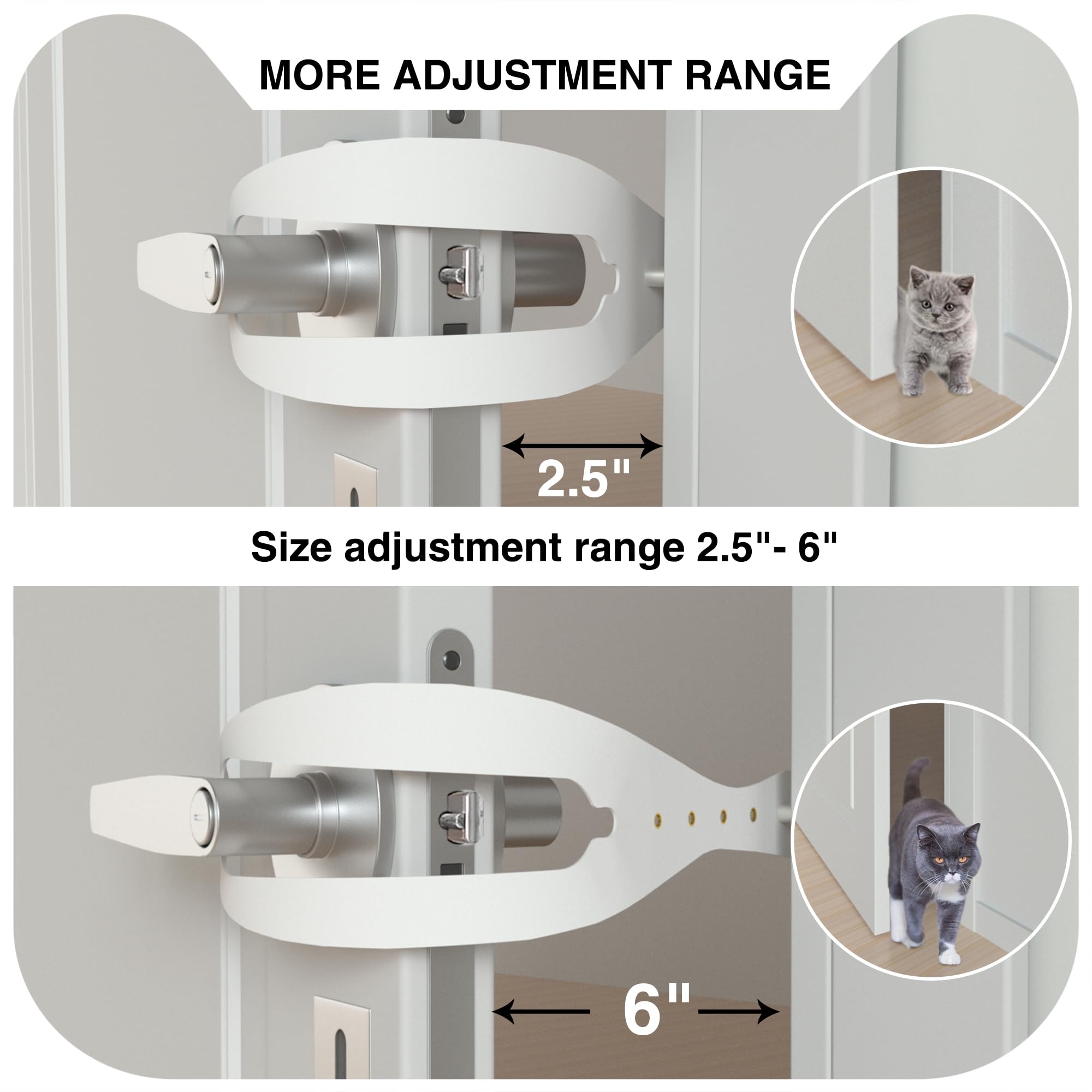 Cat Door Latch, 2Pcs Cat Door Stopper Pet Door Latch To Keep Dog Out Of Litter Box, 5 Adjustable Size Strap 2.5-6' Wide Alternative Of Pet Gates And Interior Cat Door, Easy To Install, White
