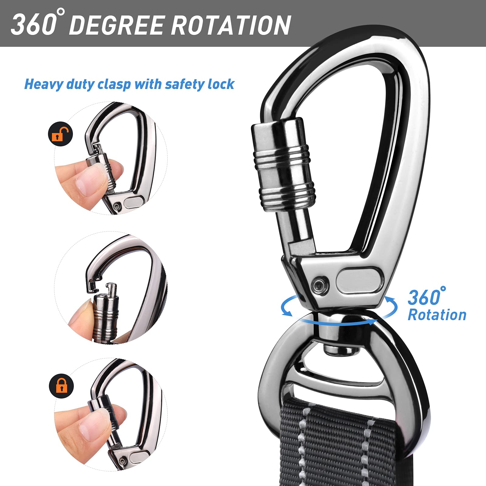 Hotsky Dog Leash For Large Dogs, Heavy Duty Tactical Dog Leash Rope With Control Handle Car Seatbelt Highly Reflective Threads, 4Ft 6Ft Retractable Bungee Dog Leash Tether With For Training, Black