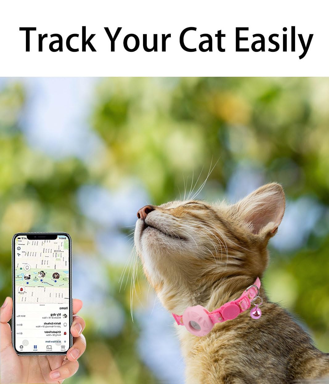 Breakaway Cat Collar With Airtag Holder, Safety Kitten Collar With Apple Airtag Holder,Cute Gps Cat Collar With Bell, Lightweigh