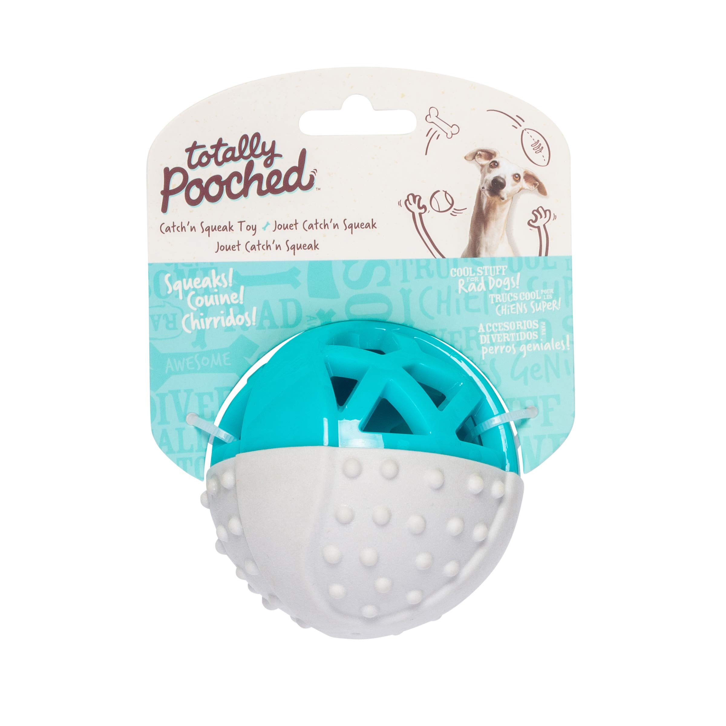 Messy Mutts Totally Dog Catch N Squeak Ball Grey Teal
