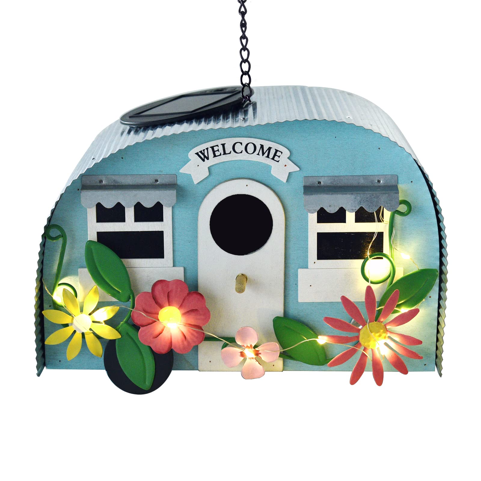 BAYN Bird Houses for Outside Decorative with 10 LEDs Solar String Lights Humming Bird Houses for Outside Hanging Handwork Bird N