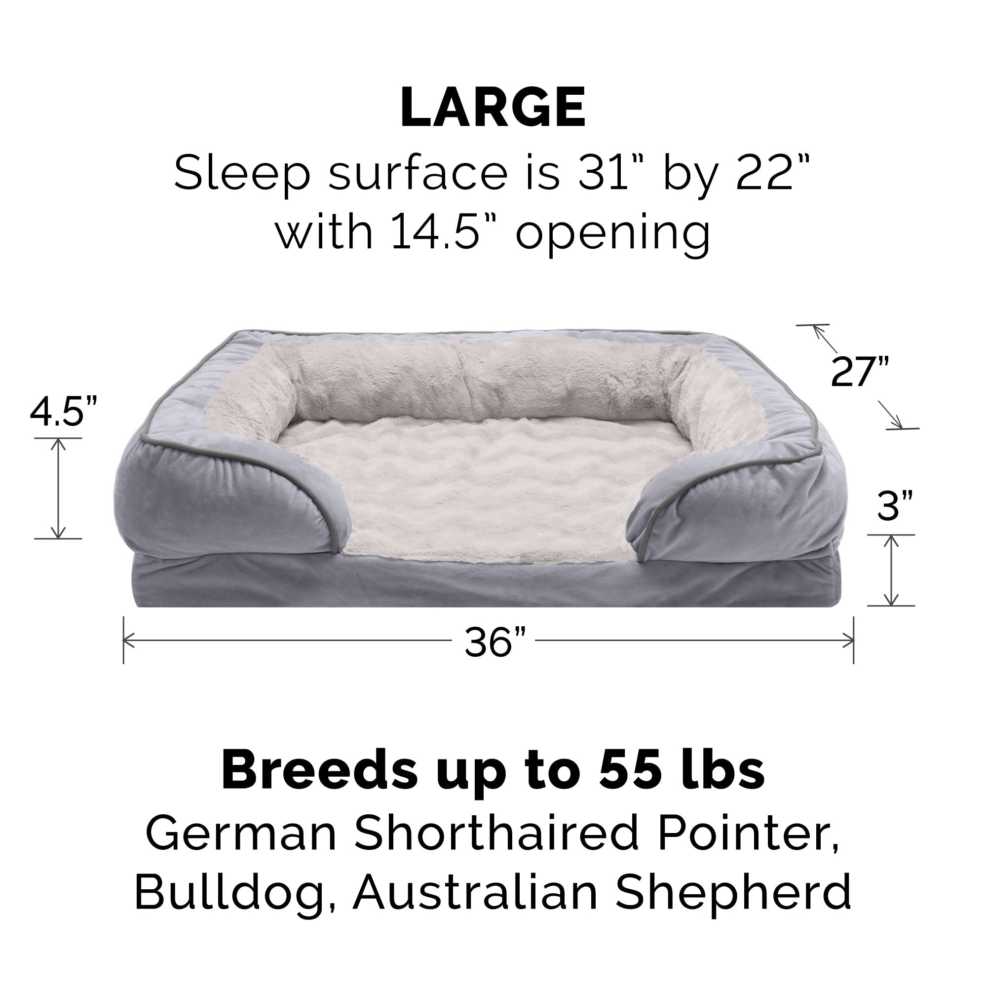 Furhaven Replacement Dog Bed Cover Perfect Comfort Plush & Velvet Waves Sofa-Style, Machine Washable - Granite Gray, Large
