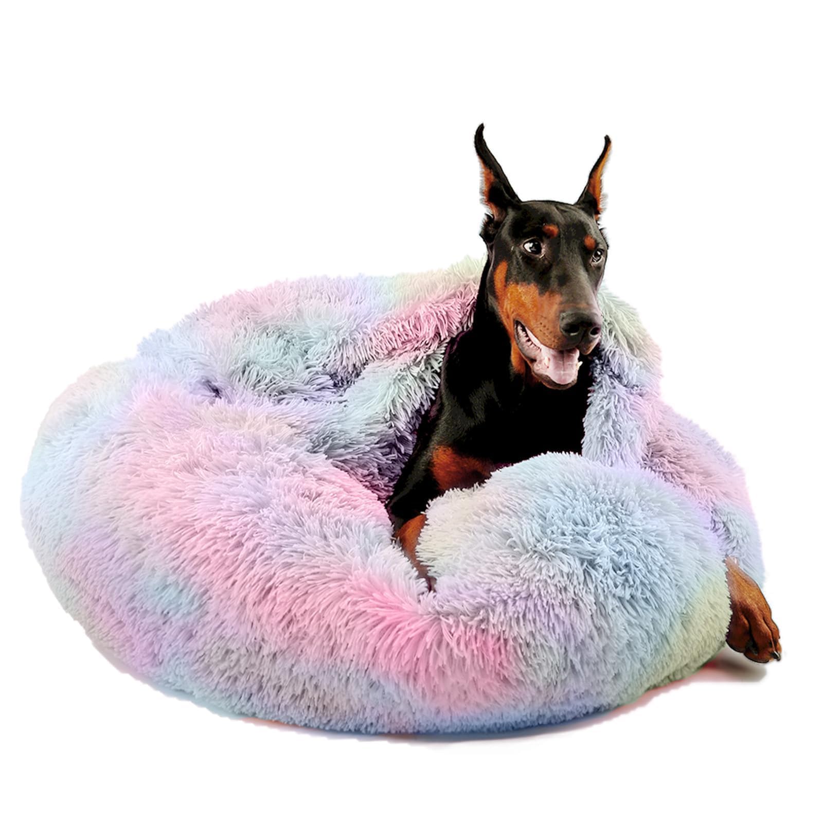 Himax Dog Beds For Large Dogs, Donut Dogs Beds With Blanket Attached, Calming Round Dog Bed Washable(20/26/35) Multicolor
