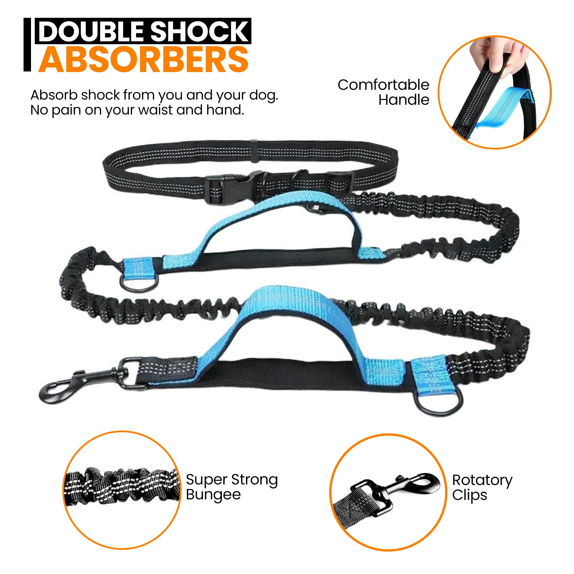 Hands Free Dog Leash Waist | Dual Padded Handles With Adjustable Belt Waist Leash For Dog Walking, Jogging, And Running Your Dog