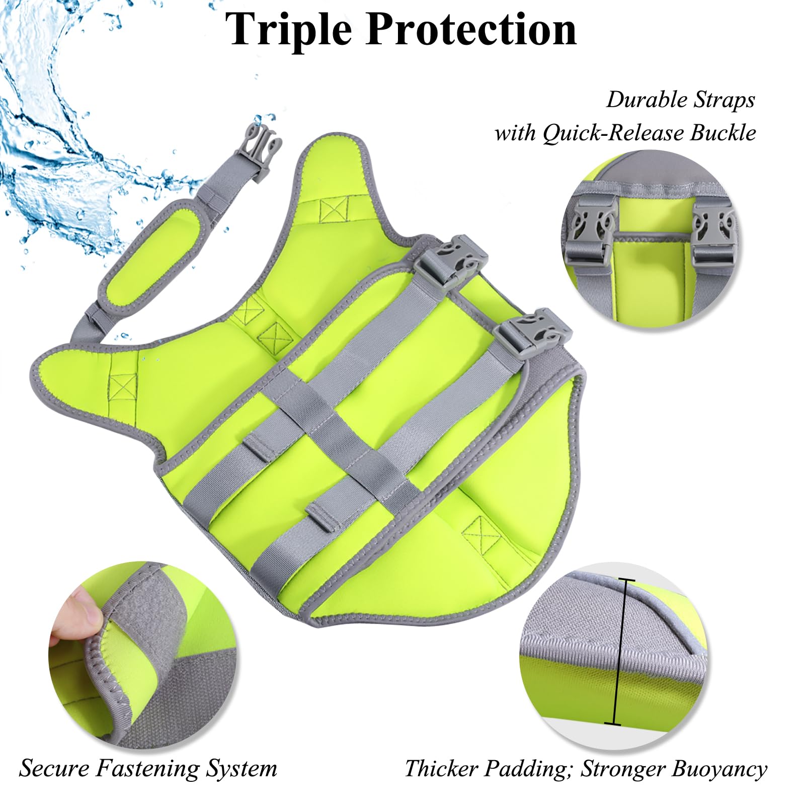 Vivaglory Neoprene Dog Life Jacket Dog Life Vest For Boating Hunting & Swimming, Lightweight With Leash Ring, M, Bright Yellow