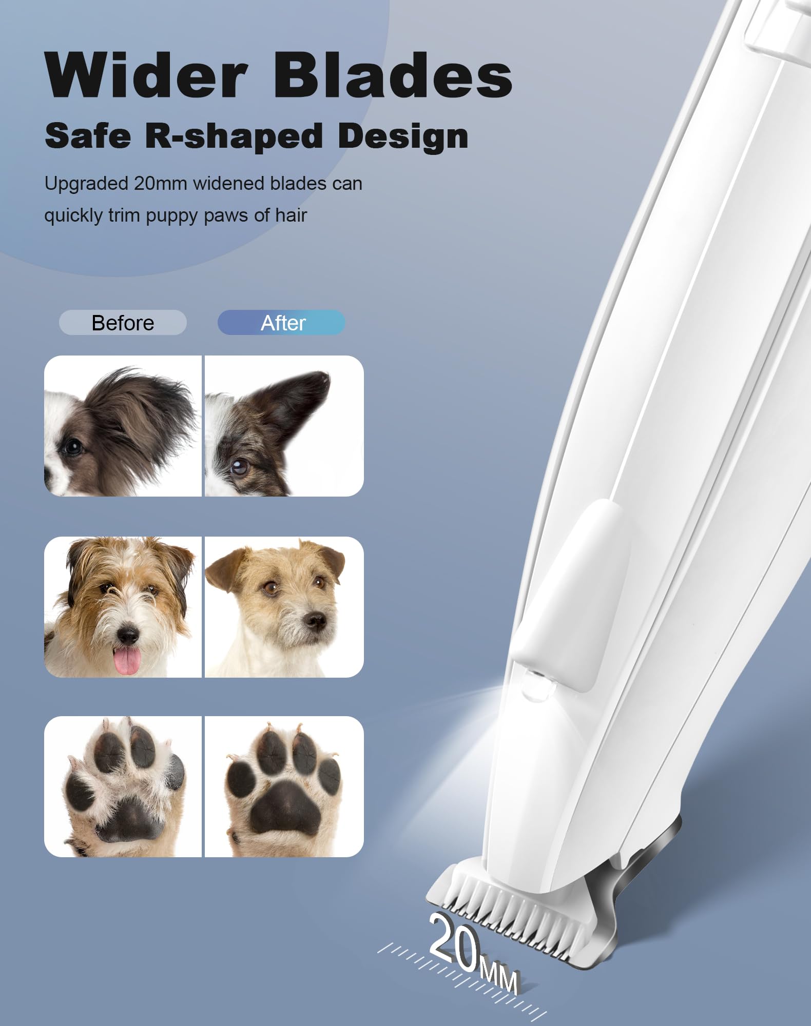 lexflext Dog Paw Trimmer for Grooming, Cordless Electric Dog Clippers with LED Light, Rechargeable Low Noise Small Pet Shaver fo