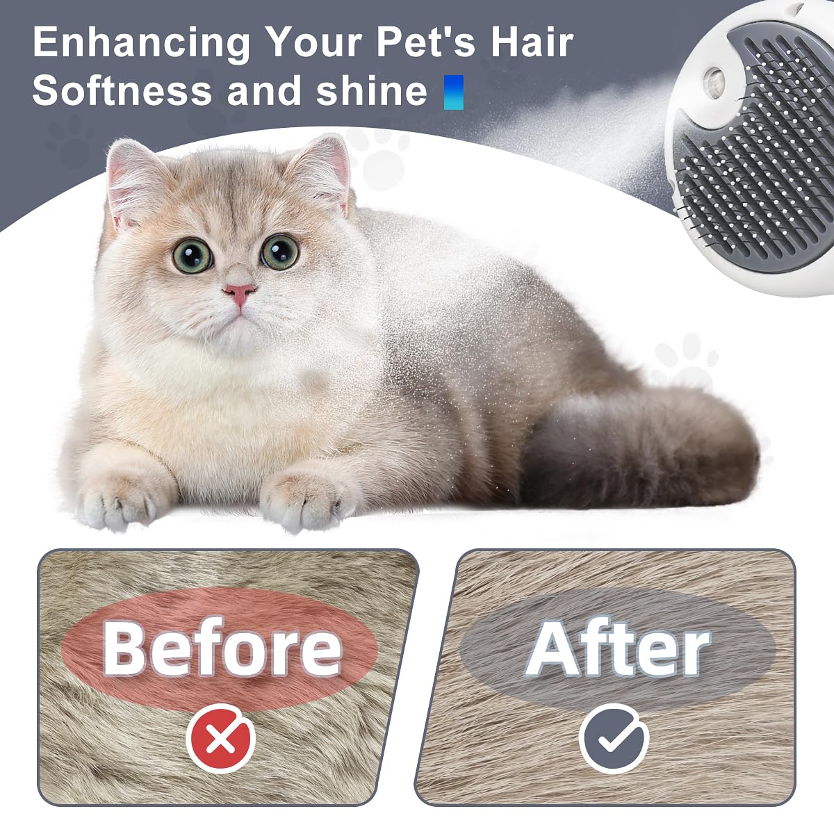 Atlamia Cat Steam Brush, 3-In-1 Self-Cleaning Pet Grooming Tool With Water Spray, Shedding & Massage Comb For Long & Short Hair