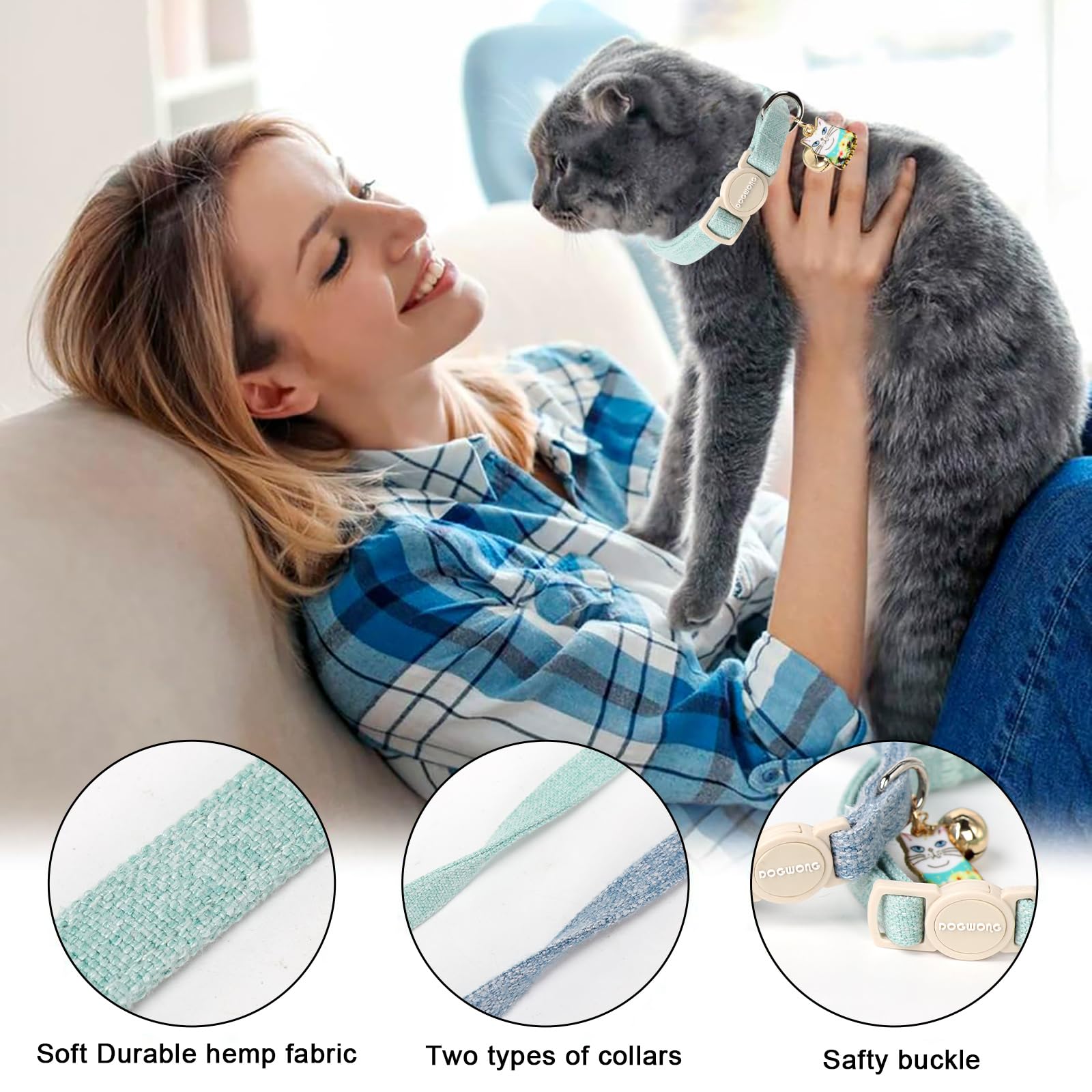 Cat Collar,2 Pack Green Cat Collars Breakaway With Bell