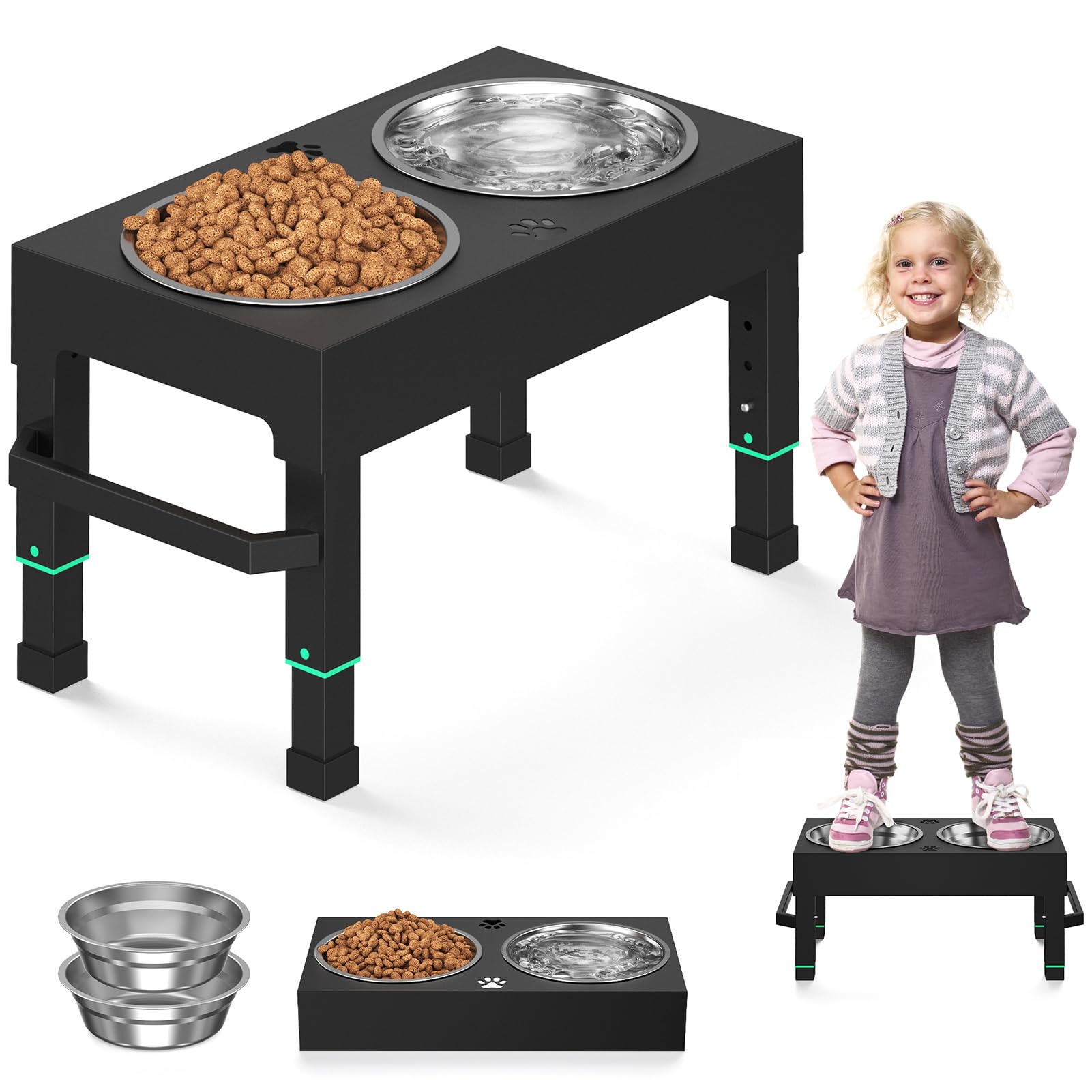 Metal Elevated Dog Bowls, Elevated Dog Bowls Large Breed, Height Adjustable Raised Dog Bowl, Dog Bowl Stand With 2 Stainless Ste