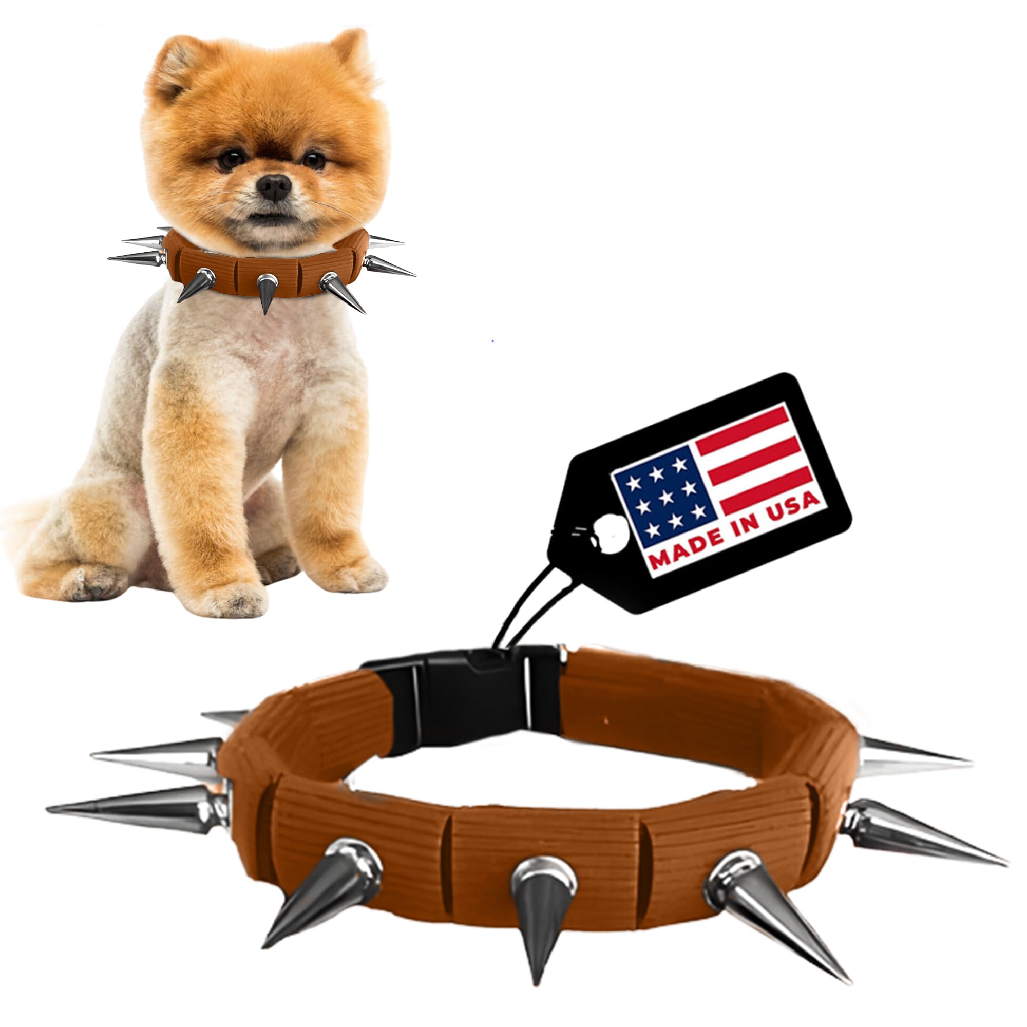 Coyotecollar Spiked Dog Collar - Brown Small Adjustable And Studded For Protection Against Coyotes And Aggressive Dogs
