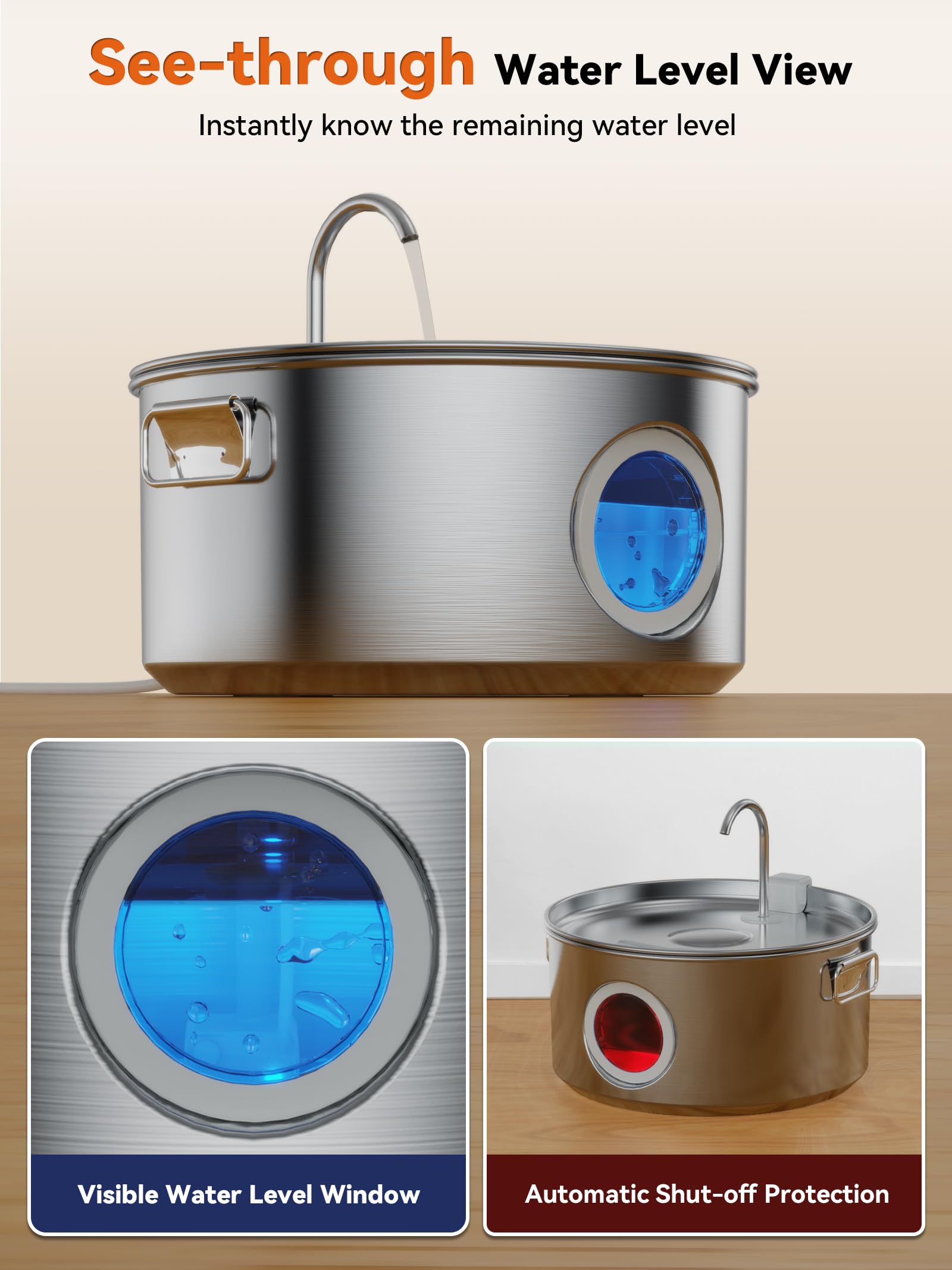 Dog Water Fountain for Large Dogs, 3.2Gal/406oz/12L Stainless Steel Pet Water Fountain, Quiet Dog Water Bowl Dispenser with Visi