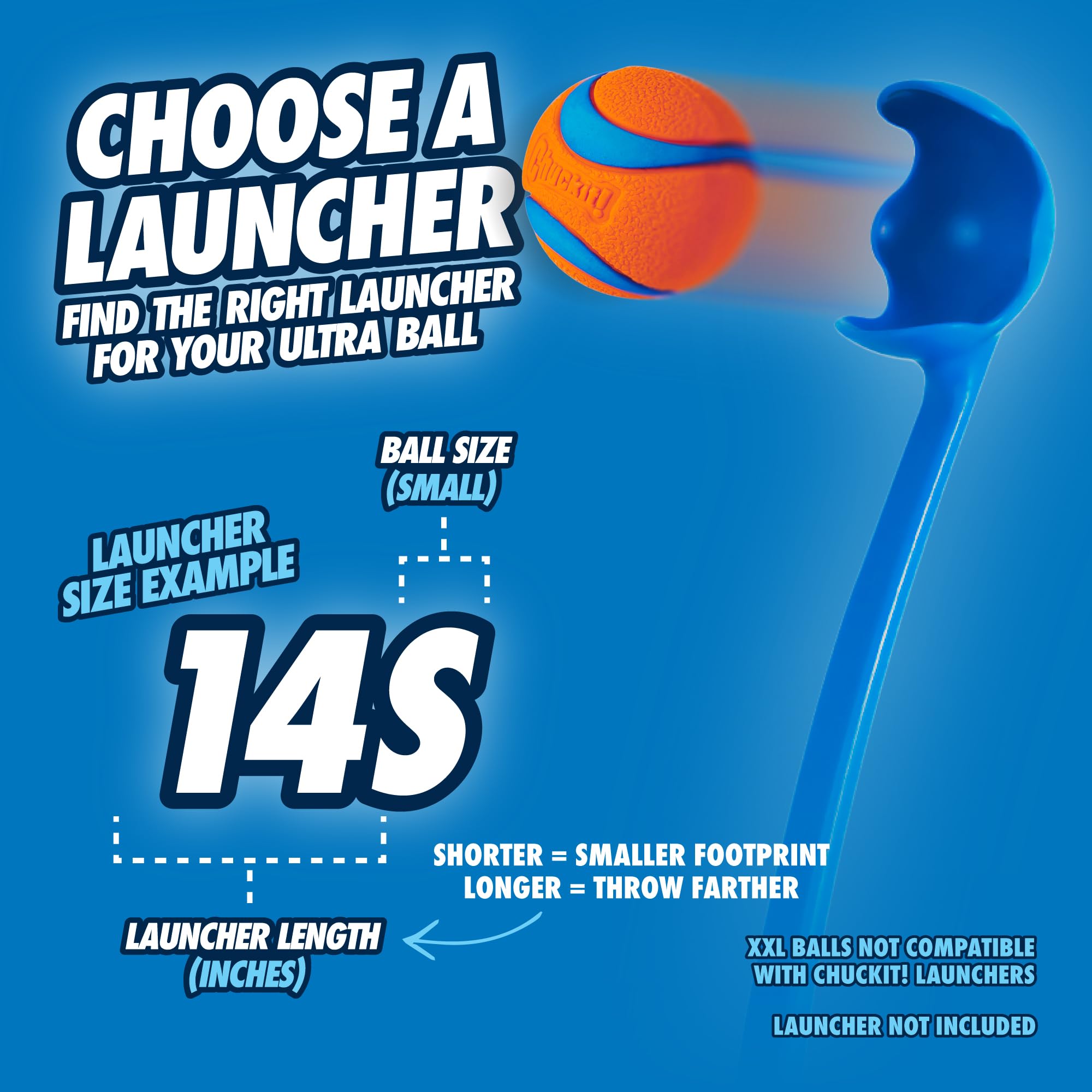 Chuckit! Sport 14S Dog Ball Launcher - Includes A 2-Inch Diameter Small Ball For Dogs 0-20 Pounds - Manual Tennis Ball Thrower With A Slim Handle - 14-Inch Length Chucker