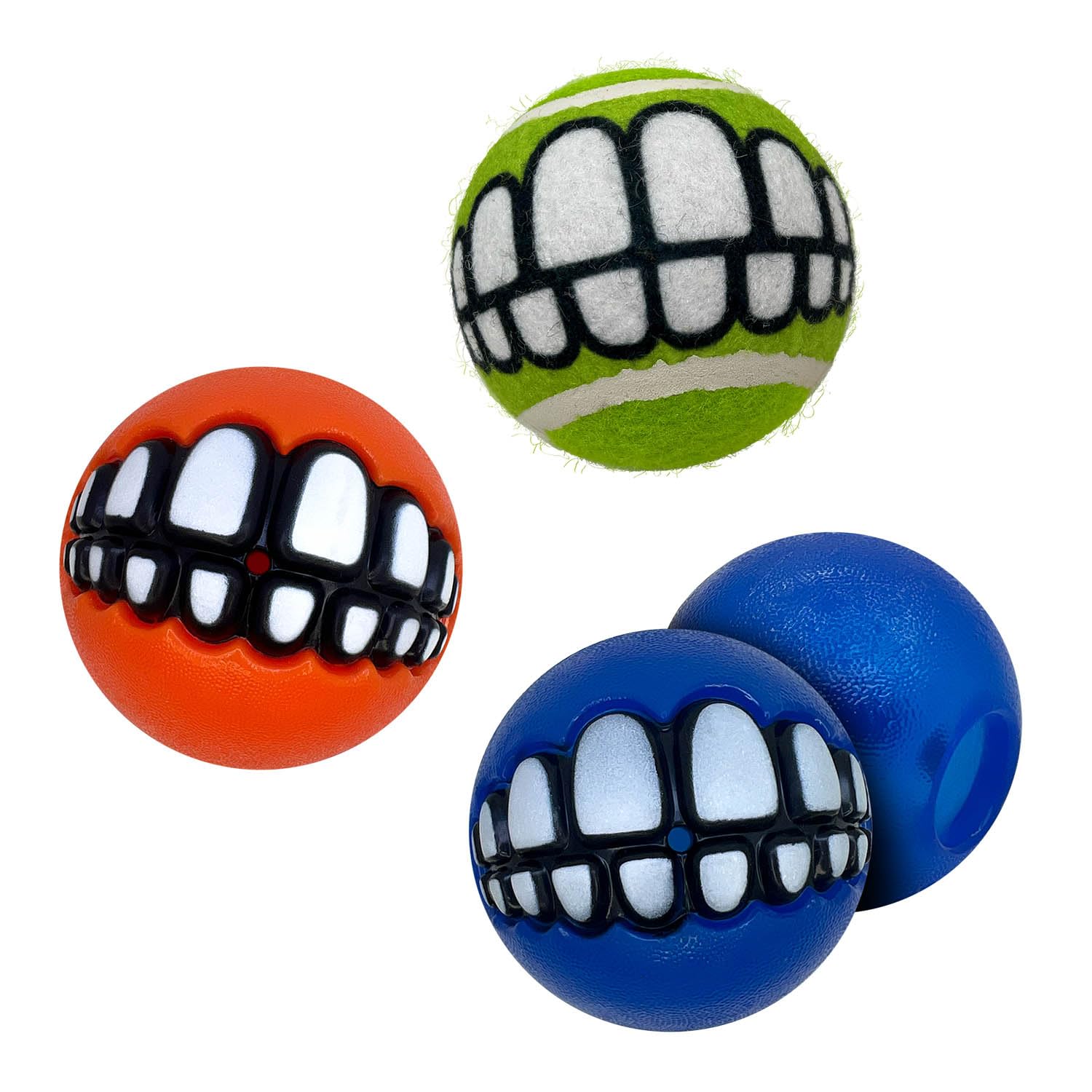 Kong Grinz By Rogz Variety Packs - Durable Bouncy Balls With Grinz Teeth (Medium 3 Pack)