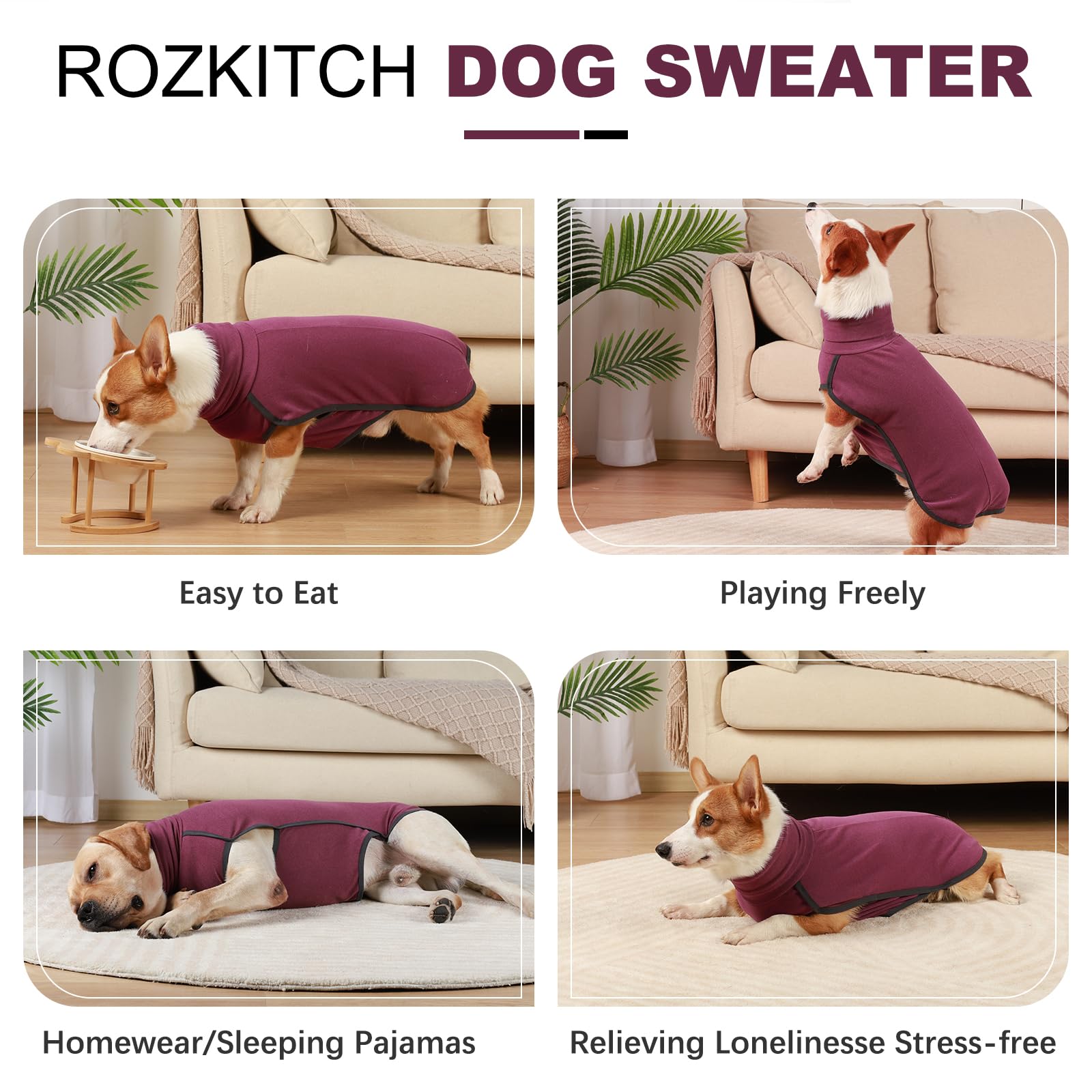 Rozkitch Soft Warm Dog Sweater Pajamas, Dog Vest For Cold Weather Winter, Elastic Dog Turtleneck Sweater, Onesie Sleeveless Pull