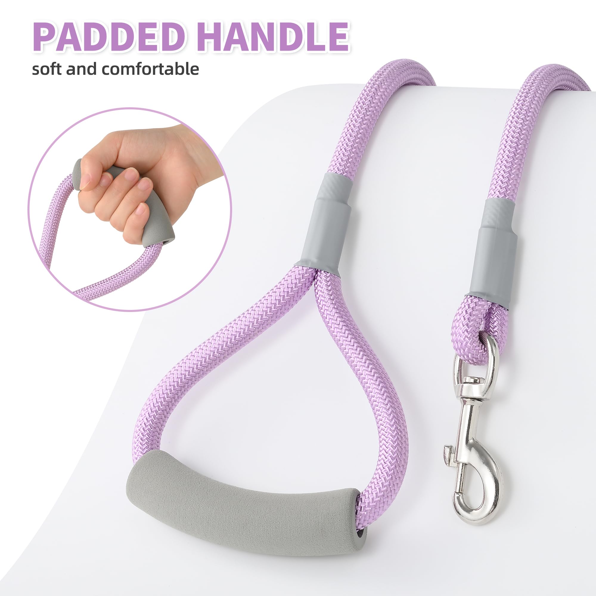 Mile High Life Dog Leash, With Comfortable Padded Handle, Purple Nylon Rope Leash With Steel Tips, Heavy Duty 4 Feet Pet Leashes