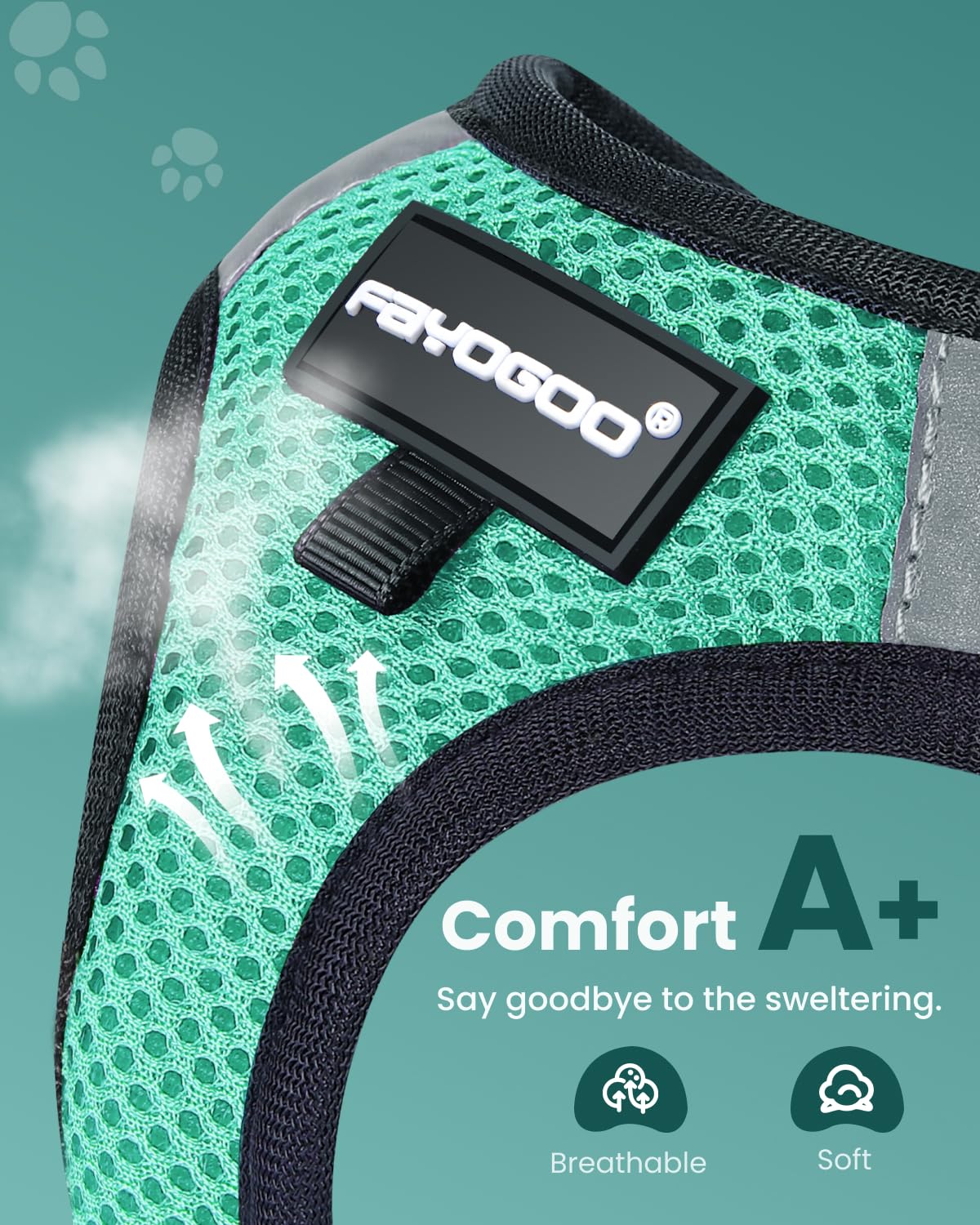FAYOGOO Cat Harness and Leash Set, Escape Proof Adjustable Vest, Medium, Green, Lightweight Mesh for Small & Large Cats