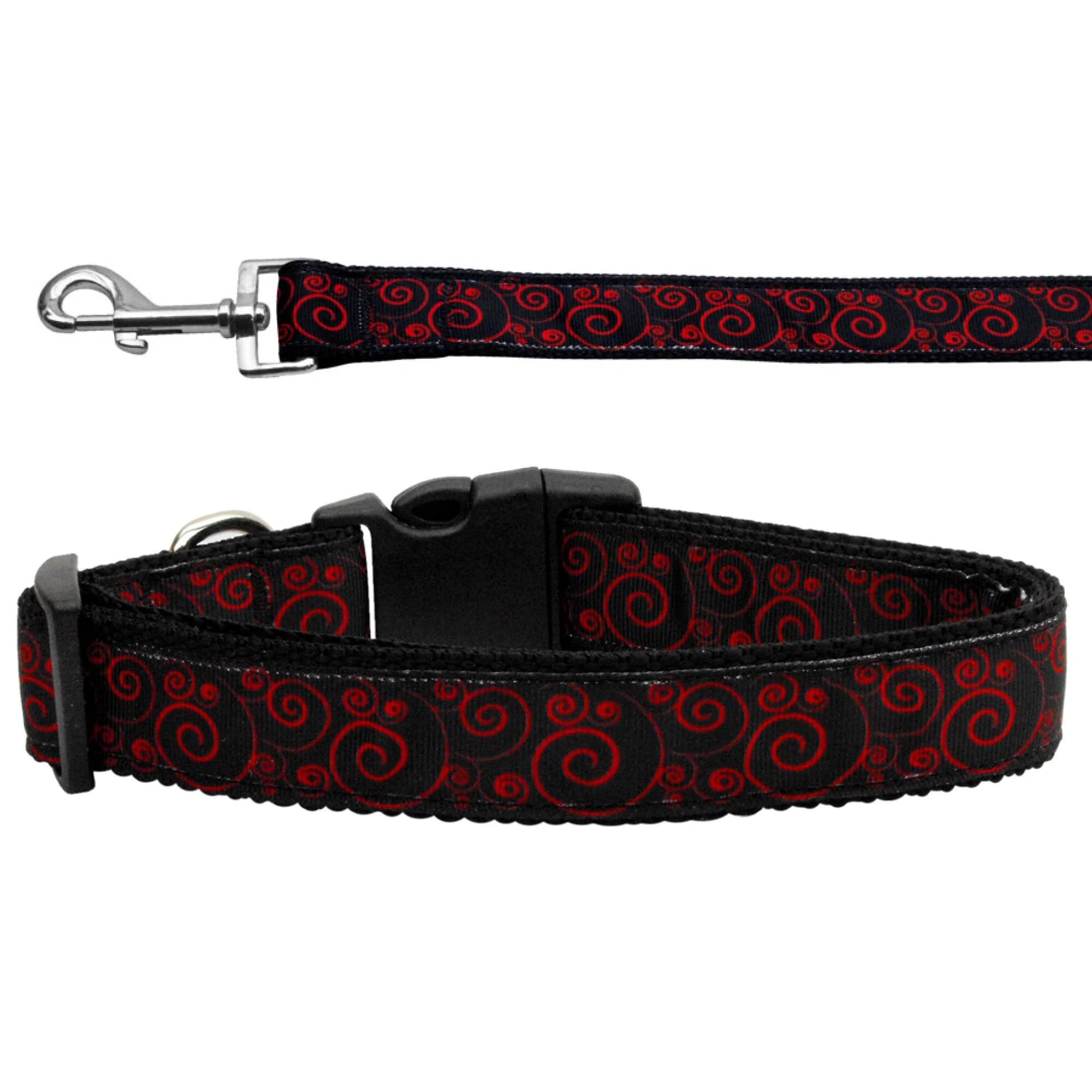 Pet Dog and Cat Nylon Collar or Leash, &quot;Red & Black Swirly&quot; XL Collar