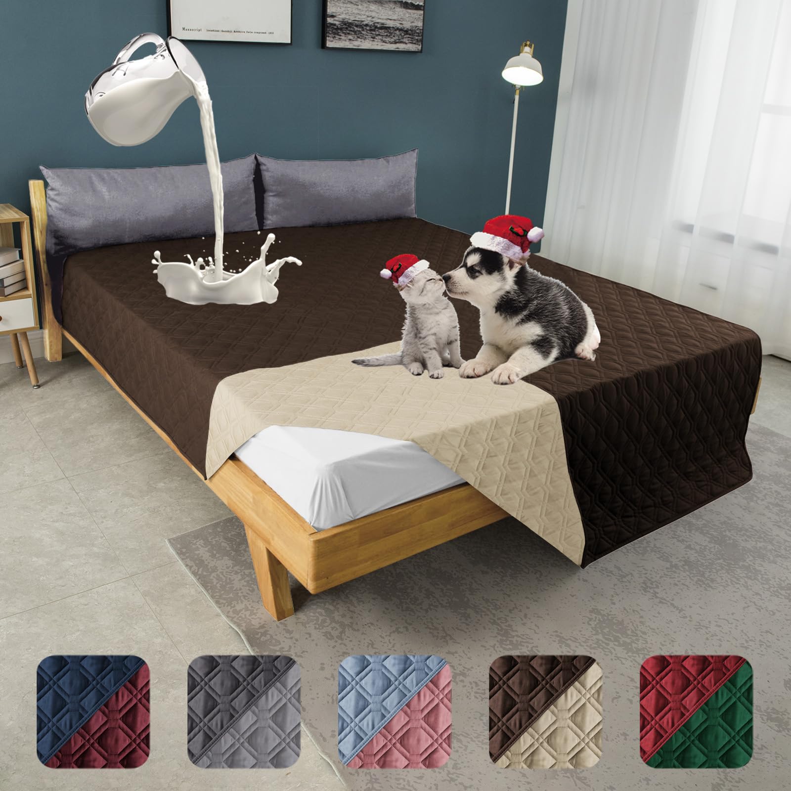 Topthumbs 100% Waterproof Dog Bed Cover 86X82 Inch Reversible Changing Pad Reusable Camping Mat For Kids/Pet/Dog/Cat Washable Geometric Embroidery Blanket Patchwork Rainbow Dog Paw Printed+Gray