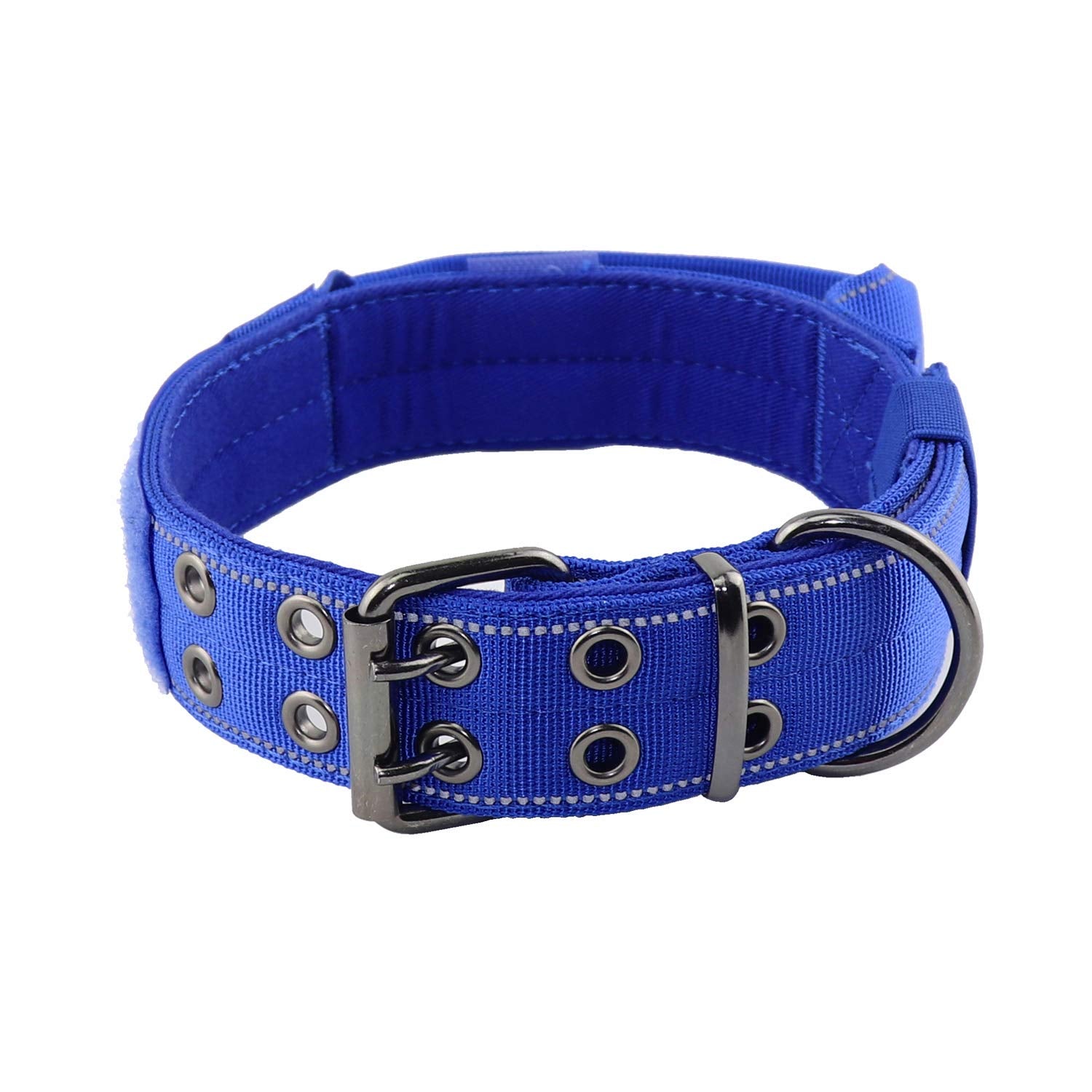 Yunleparks Reflective Dog Collar Heavy Duty Tactical With Control Handle And Metal Buckle For Dog Training(M,Blue)