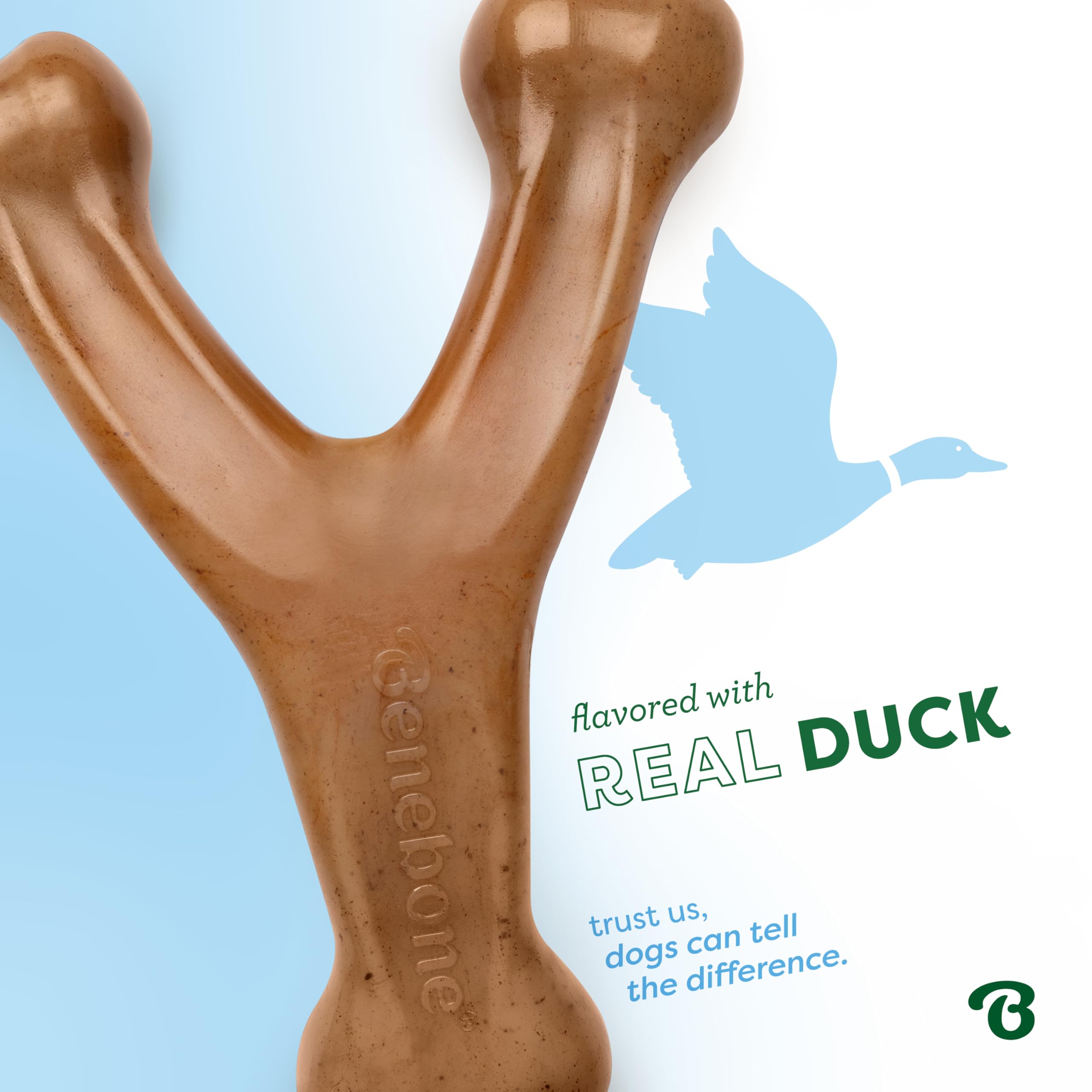Benebone Wishbone Durable Dog Chew Toy for Aggressive Chewers, Duck, Made in USA, Medium